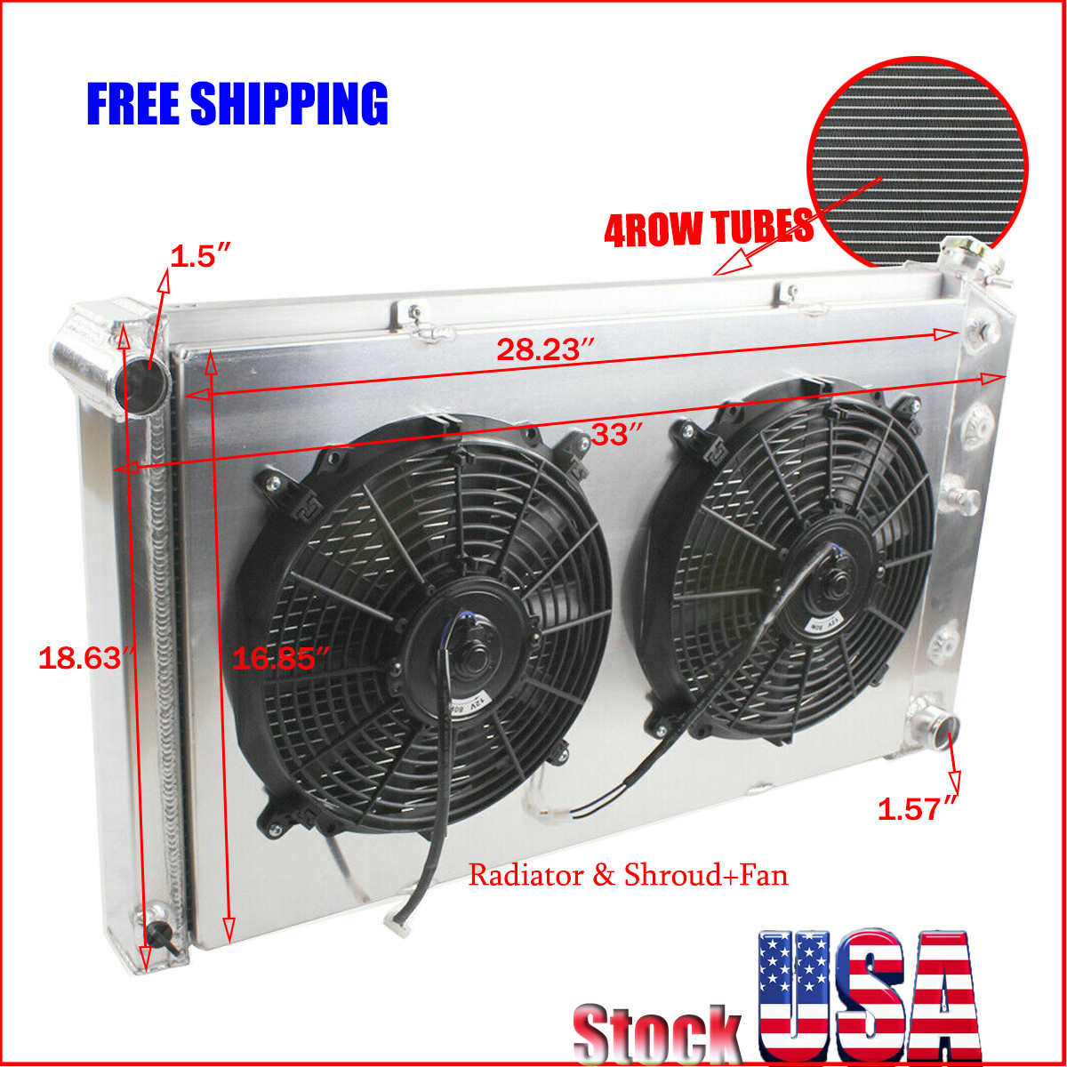 4 Row Aluminum Radiator&Fan For Chevelle GTO Cutlass Lemans 1968-1972 7.4L CC161