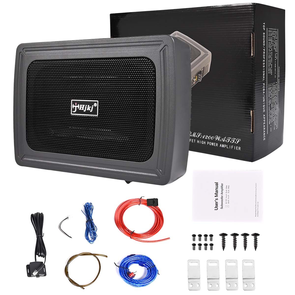 1200W Car Subwoofer Active Underseat Bass Box Audio Speaker Amplifier + Cables