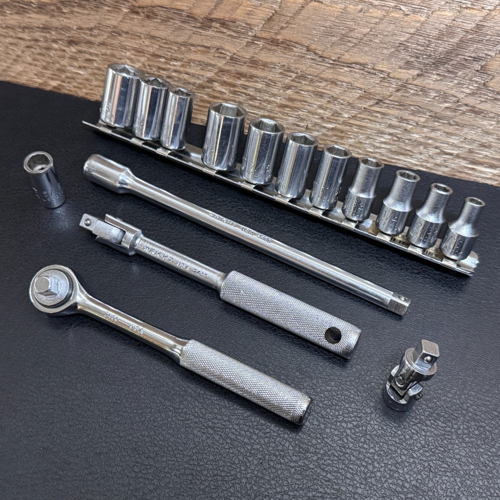 Wright Tool USA 1/4 Drive Socket Set 16pc Ratchet Extension Breaker Bar 6PT 10PT