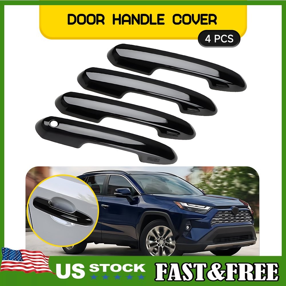 Gloss Black Door Handle Cover Trim W/ Smart Key Hole For 19-25 Toyota Rav4 1~10X