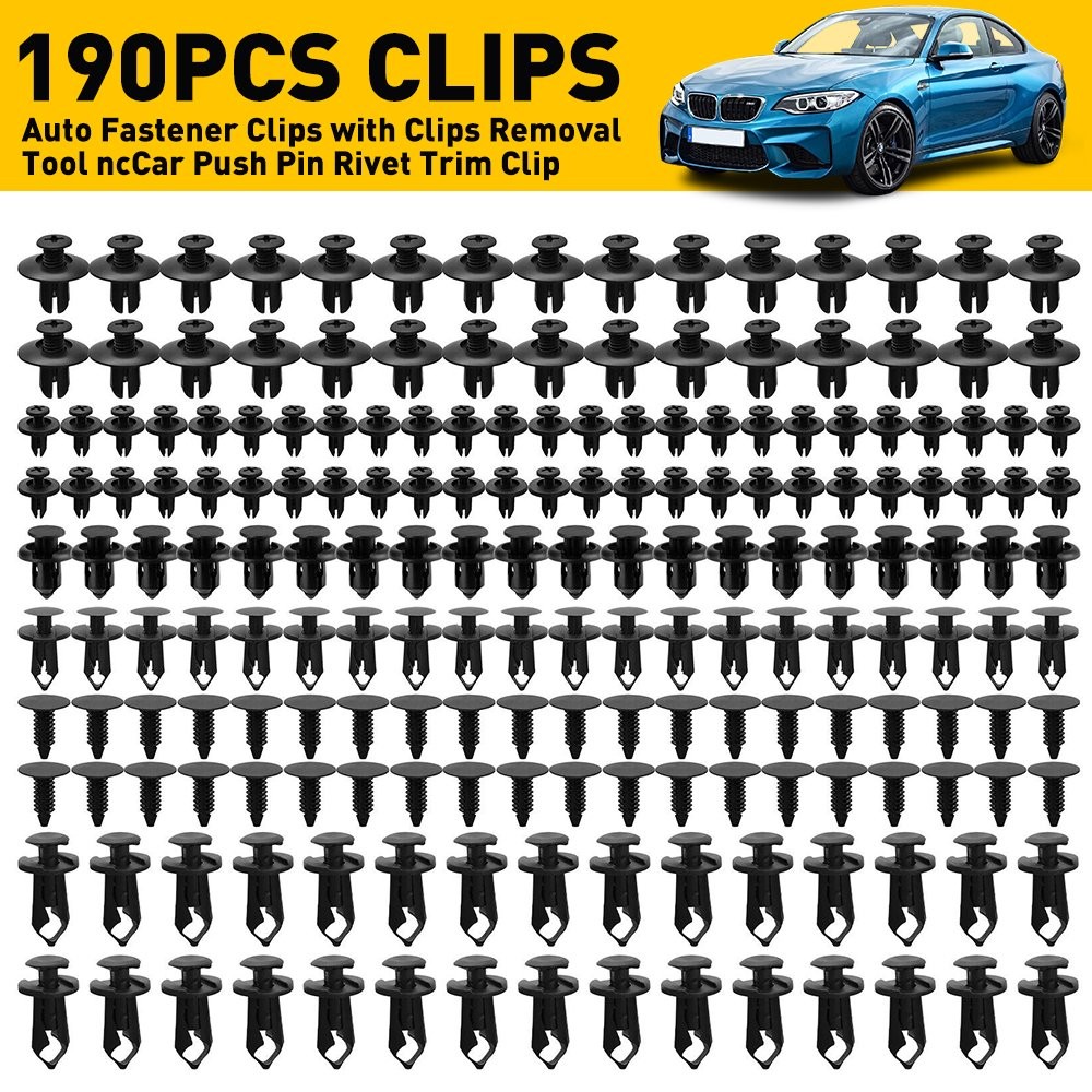 190 pcs Universal Car Plastic Fastener Rivets Auto Fender Bumper Push Pin Clip