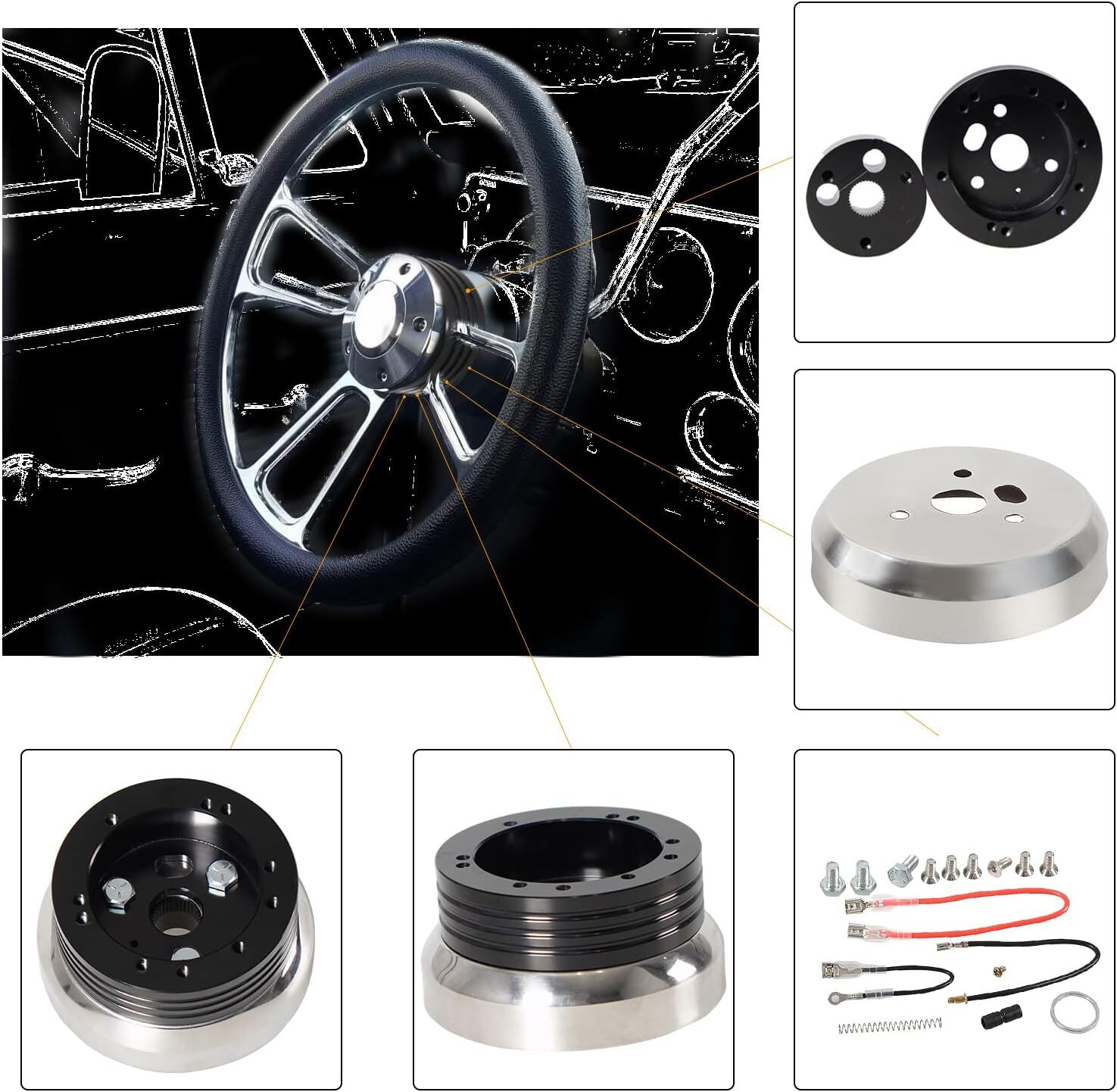 5 & 6 Hole Steering Wheel Polished Hub Adapter Flaming River Ididit For GM Chevy