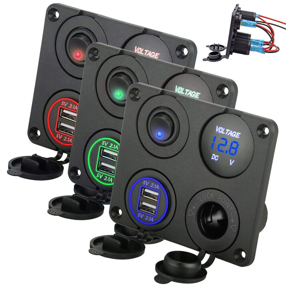 Truck Boat 12V-24V Dual USB Car Fast Charger Power Socket Outlet LED Voltmeter