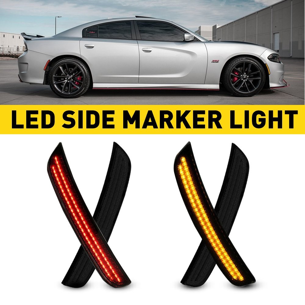 Front Amber Rear Red LED Side Marker Light For 2015-21 Dodge Charger Waterproof