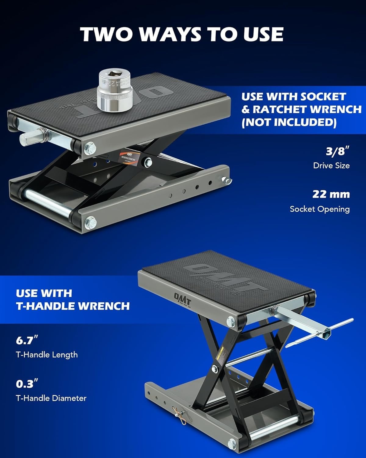 1100lb Capacity Scissor Jack Stand for Dirt Bikes & Cruisers | Adjustable Lift