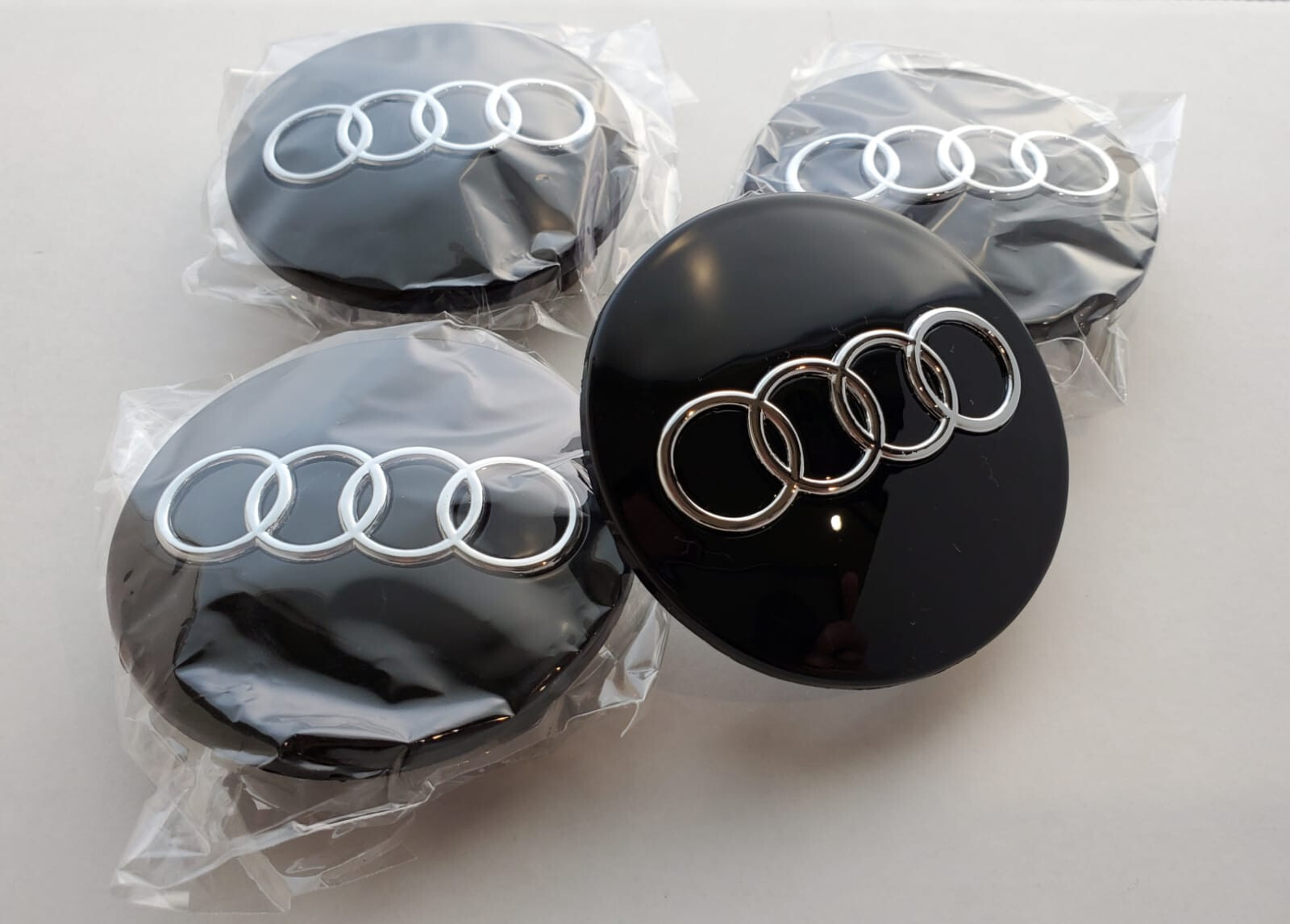 4x Audi 60mm Black Chrome Wheel Rim Center Hub Caps-A3,A4,A6,A8,TT,Q7