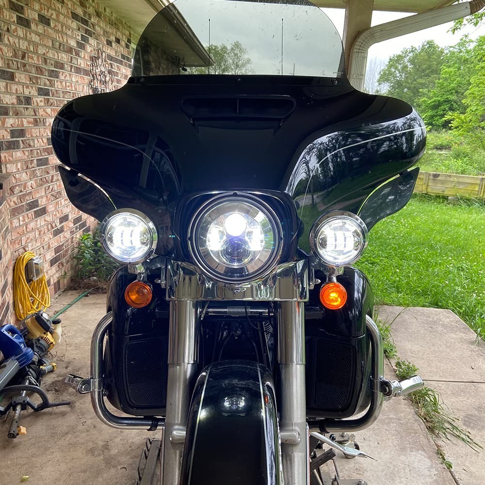 SUNPIE 7″ Motorcycle LED Headlight+ 4.5″ Passing Lamps Combo for Harley-Davidson