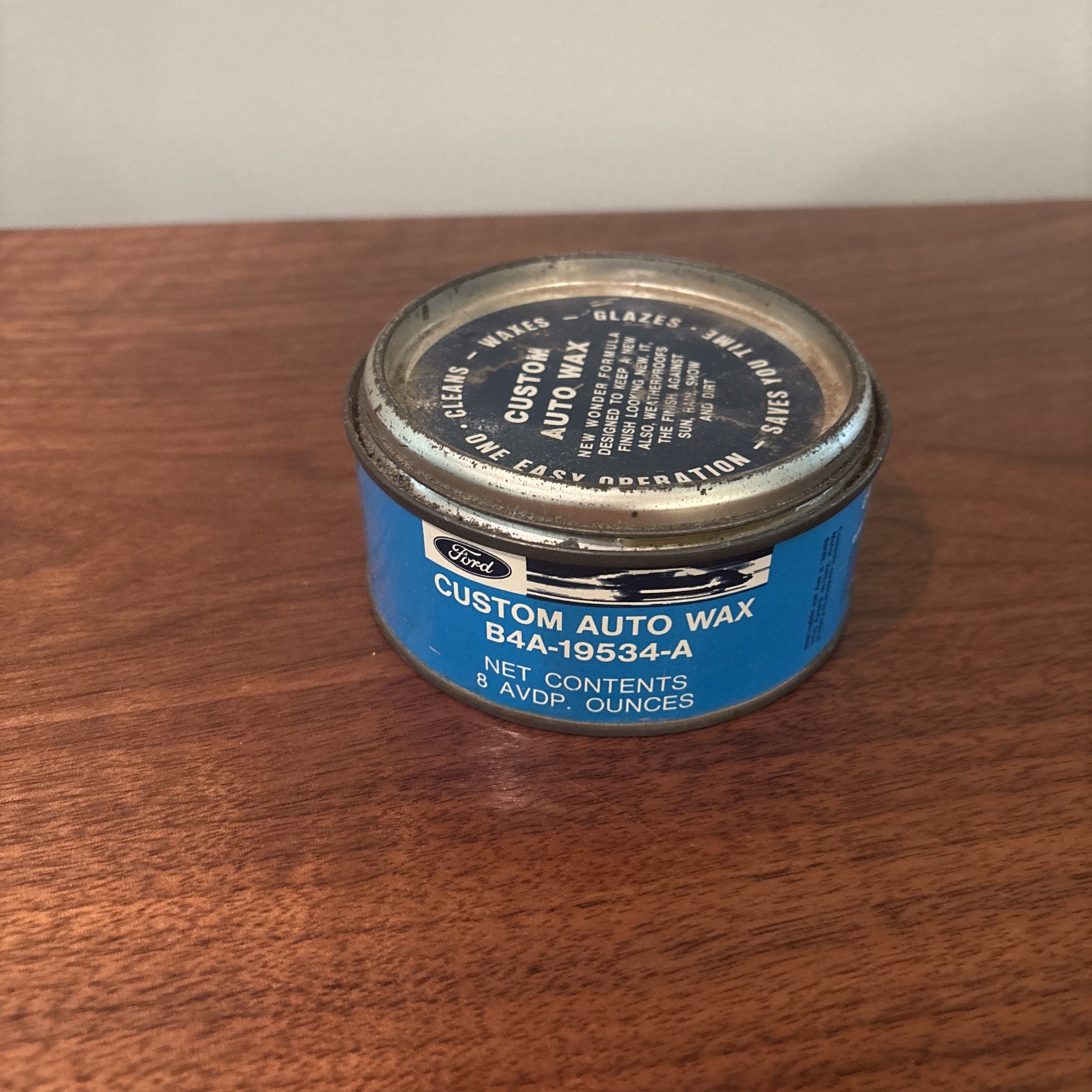 Vintage 1966 Ford Custom Auto Wax B4A–19534–A Cleans, Waxes, Glazes 90% Full