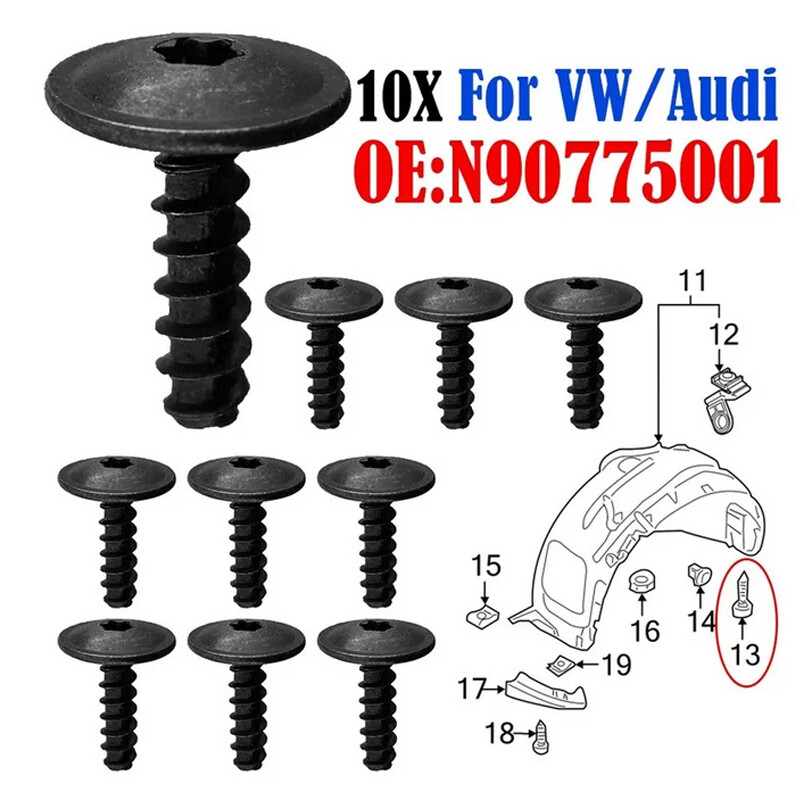 10Pcs N90775001 Car Engine Cover Wheel Arch Inner Liner Mud Flaps Torx Screws