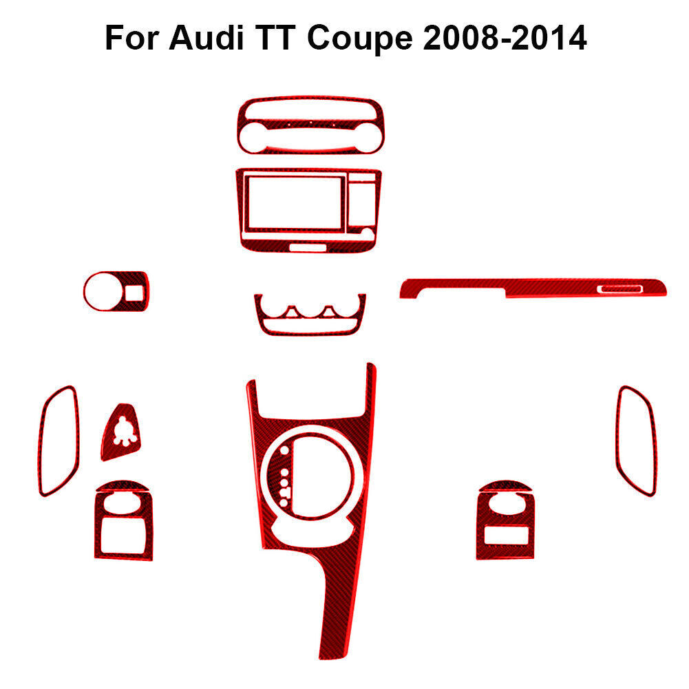 16Pcs Red Carbon Fiber Full Interior Kit Cover Trim For Audi TT Coupe 2008-14