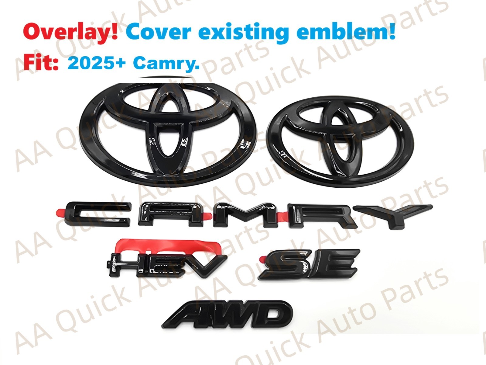 OVERLAY Gloss Black Grille Tailgate Toyota Logo Camry HEV SE AWD Emblem 2025+