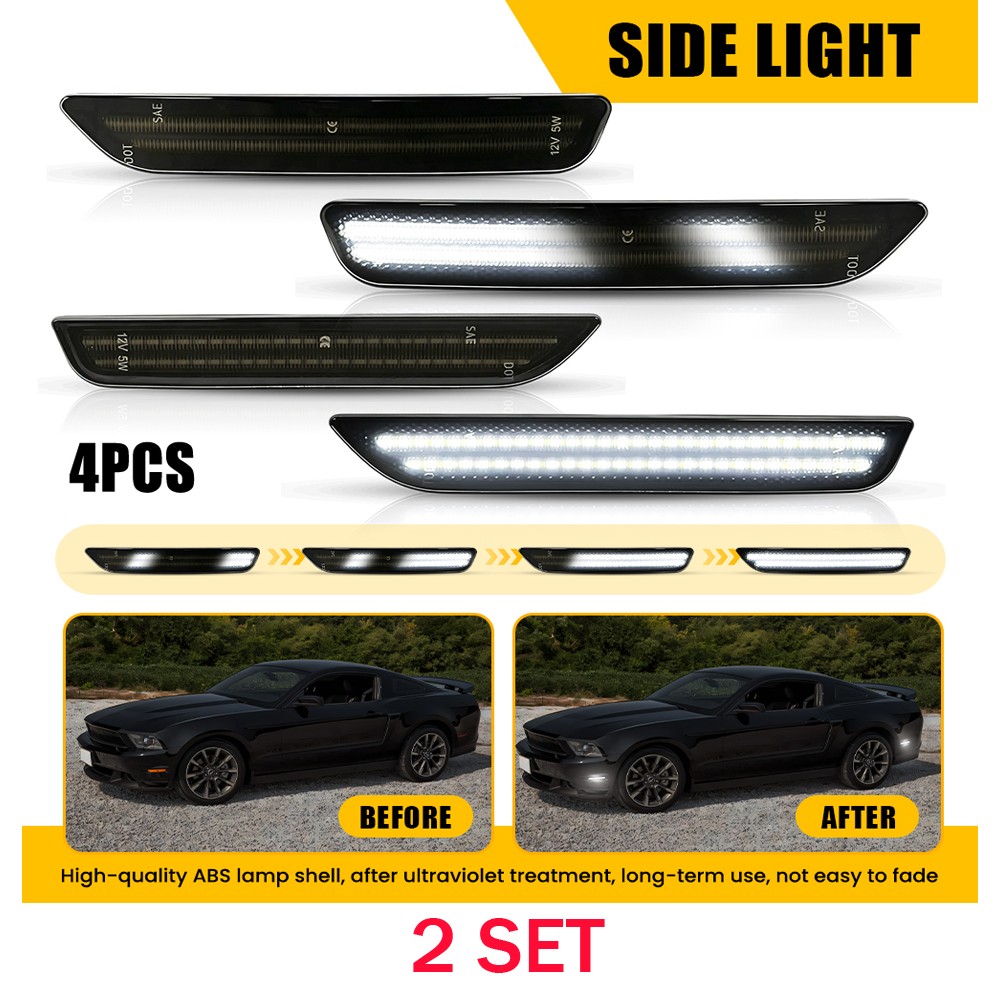 LED Side Marker Scanning White Lights 8PCS Fit For Ford Mustang 2010-2014 Smoked