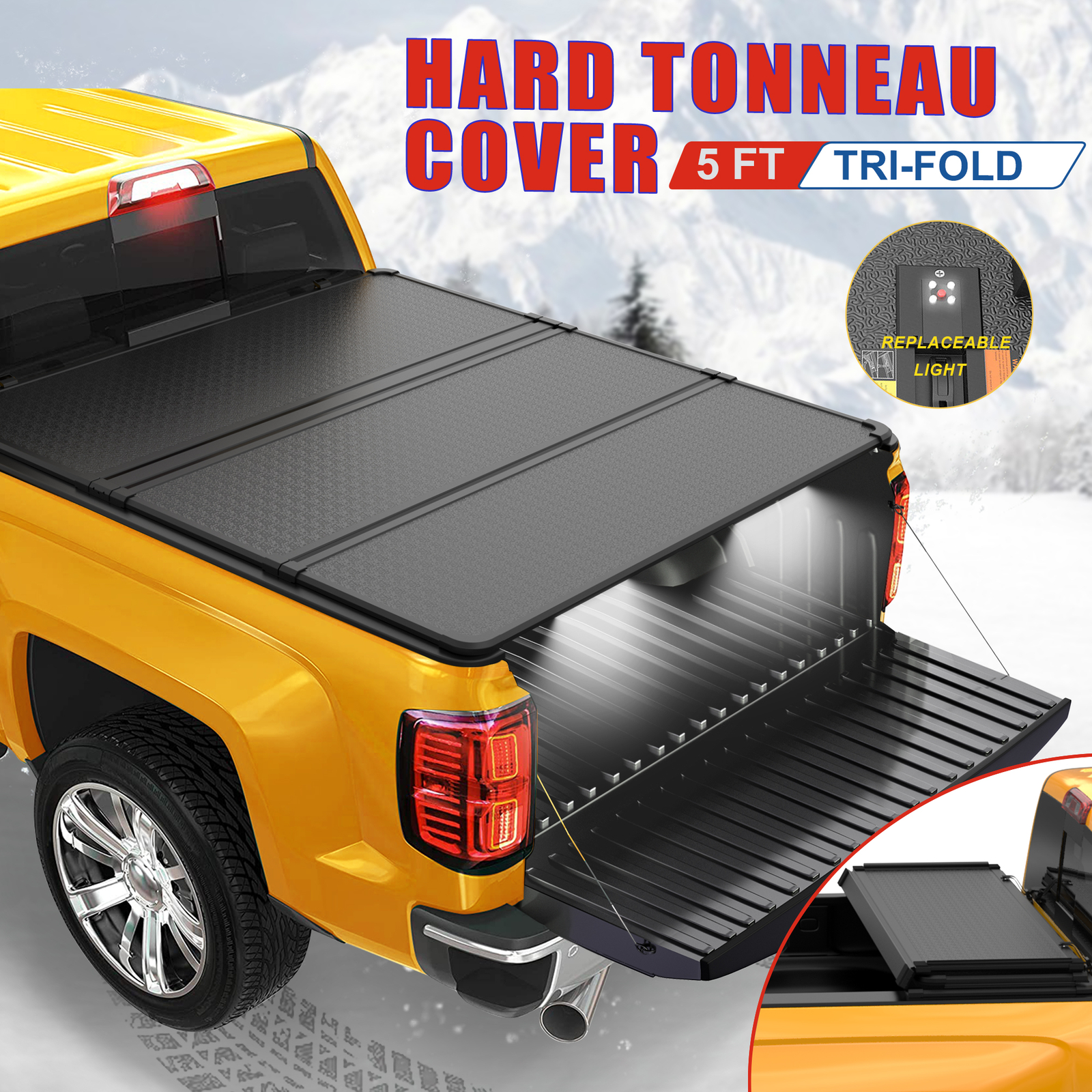 5FT Hard Tonneau Cover For 2016-2024 Toyota Tacoma Truck Bed Tri-Fold Waterproof