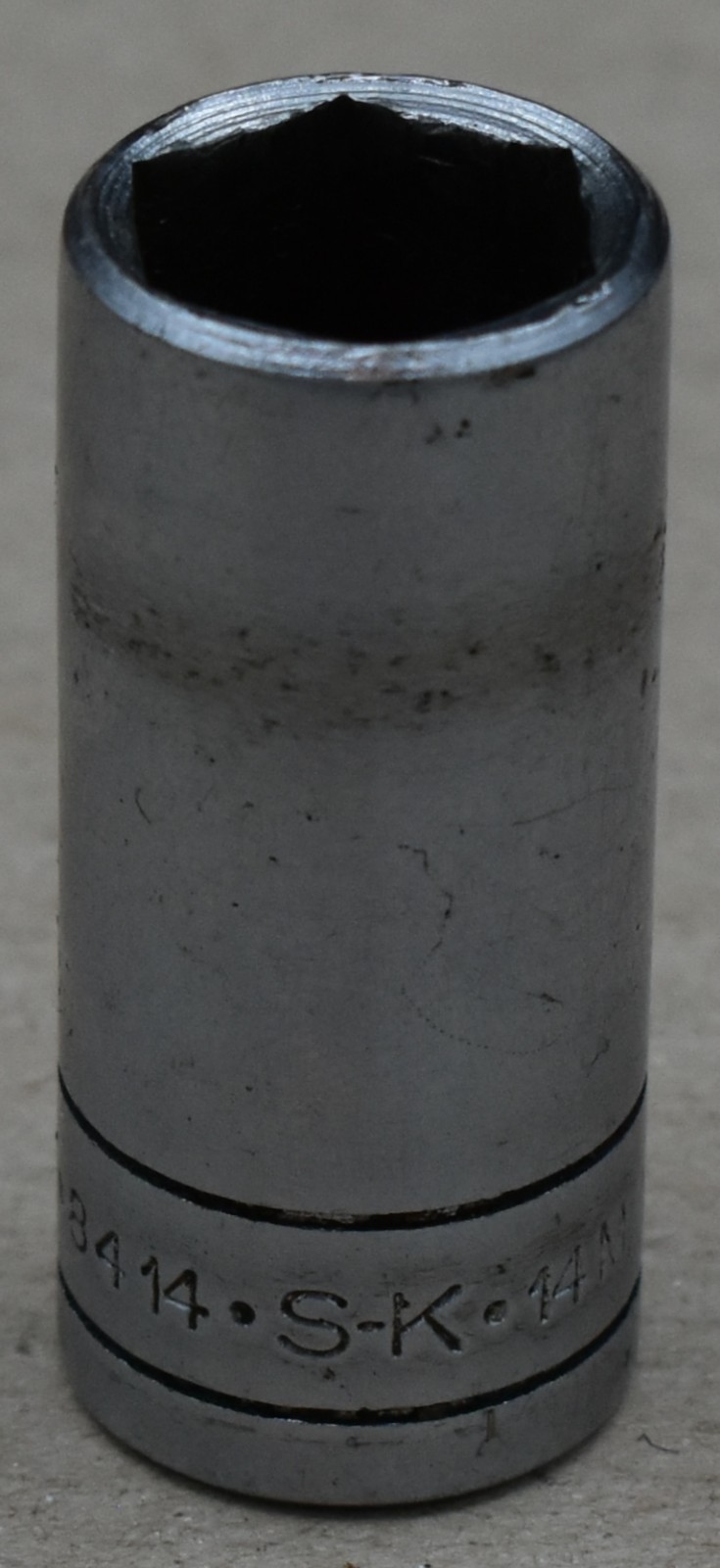 SK TOOLS 8414, 14MM METRIC, 3/8″ DRIVE, 6-POINT, CHROME SEMI DEEP SOCKET