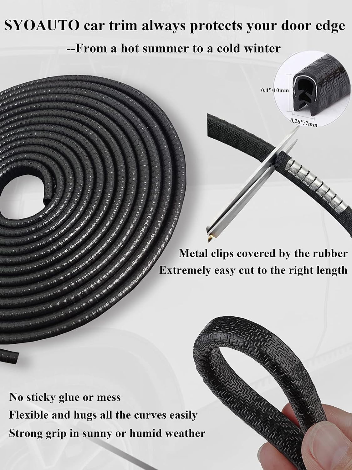 Flexible 65ft Black Door Edge Protector – Adhesive-Free with Metal Reinforcement