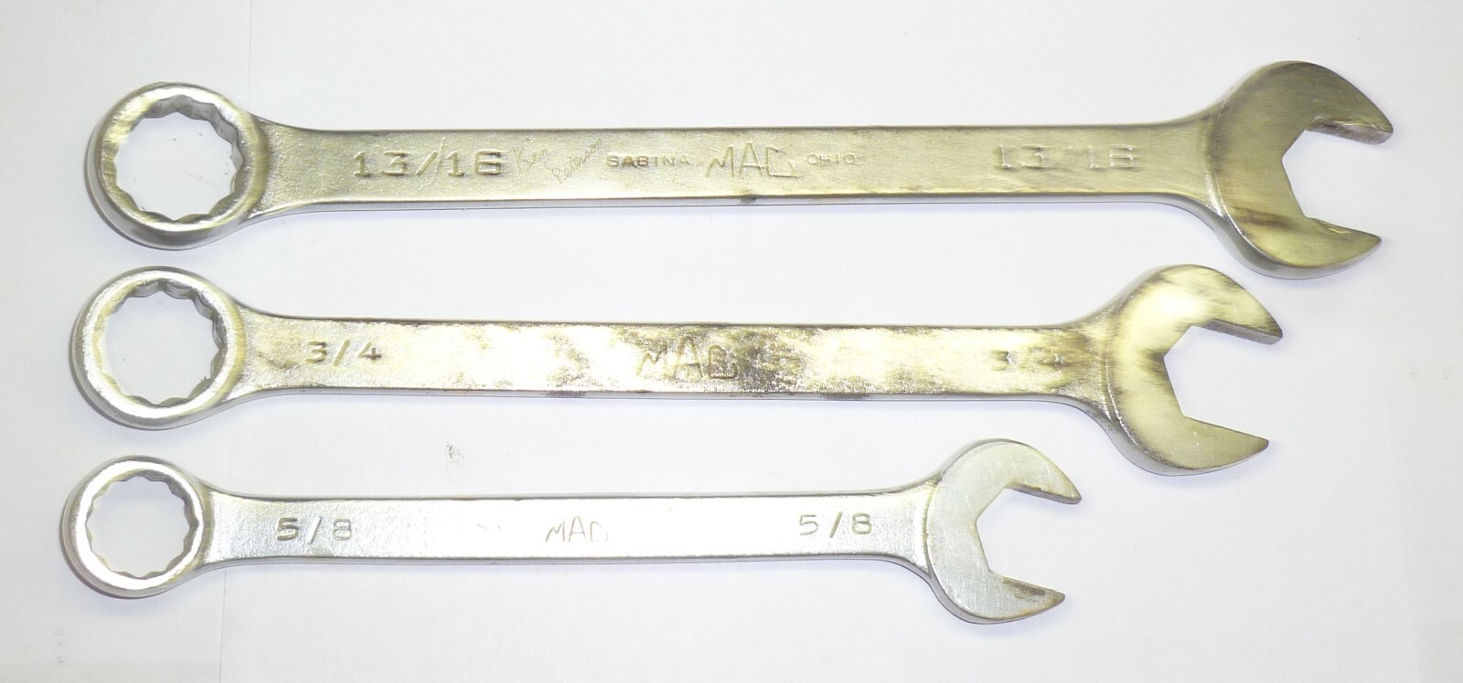 LOT OF 3 MAC TOOL COMBINATION OPEN & BOX END WRENCHES 5/8in. 3/4in. 13/16in. SET