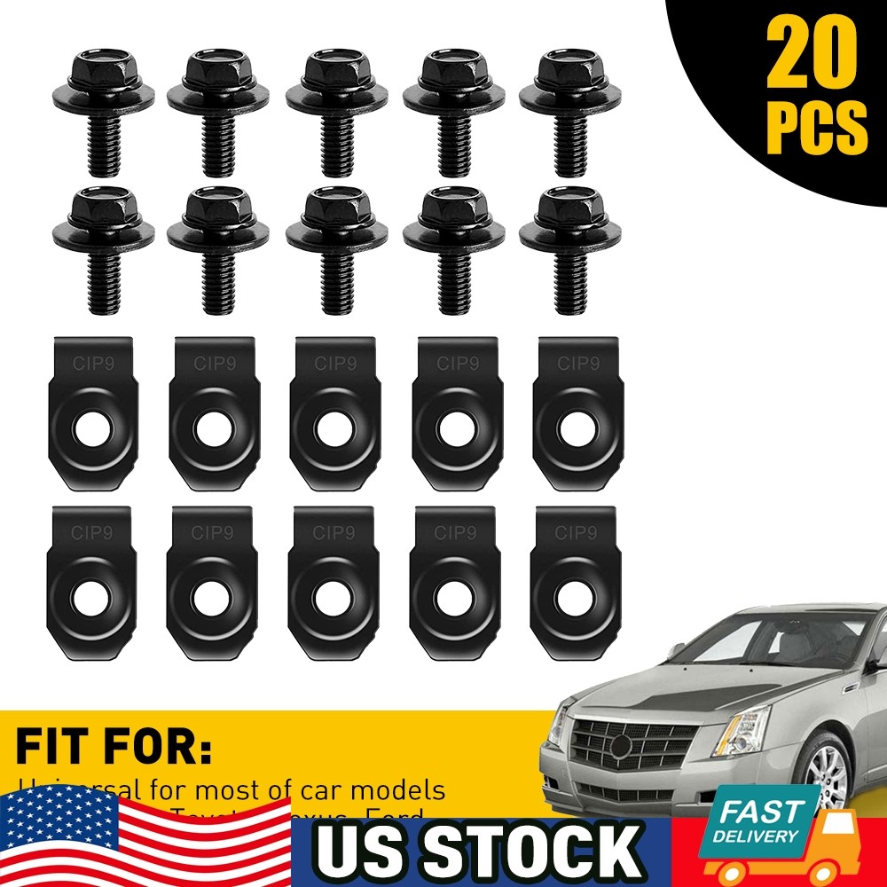 Car Body Bolts & U-nut Clips- M6-1.0 x 20mm Long- 10mm Hex- 20pcs 10ea #150