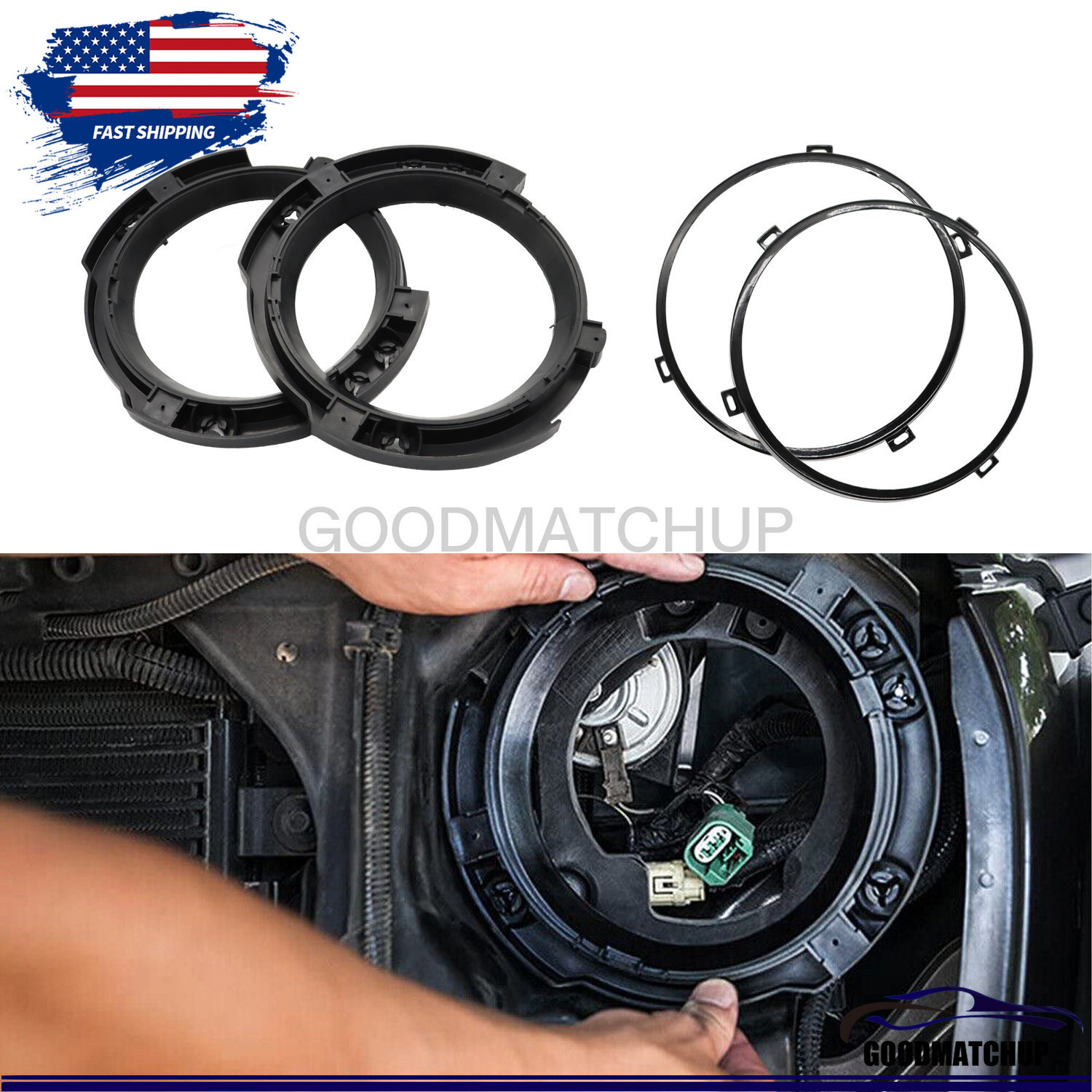 7″ Headlight Mount Bracket Ring Replacement Set For 2007-2018 Jeep Wrangler JK