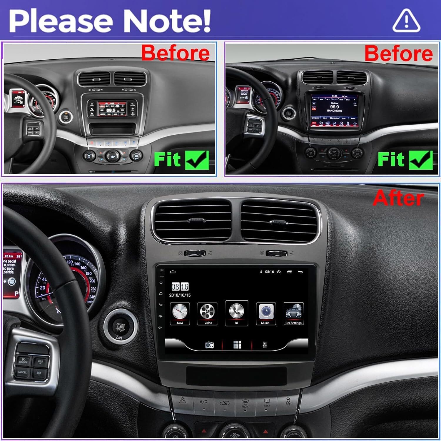 Para 2012-2020 Dodge Journey Android 14.0 Car Radio GPS Navi Wifi Apple Carplay