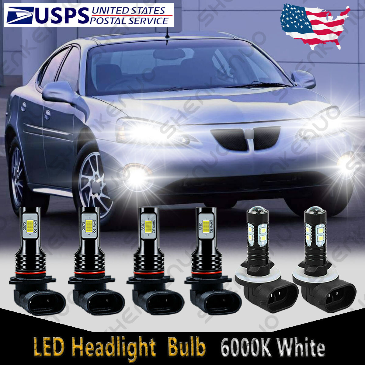 For Pontiac Grand Prix 2004-2008 Combo Front LED Headlight + Fog Light Bulbs HKB