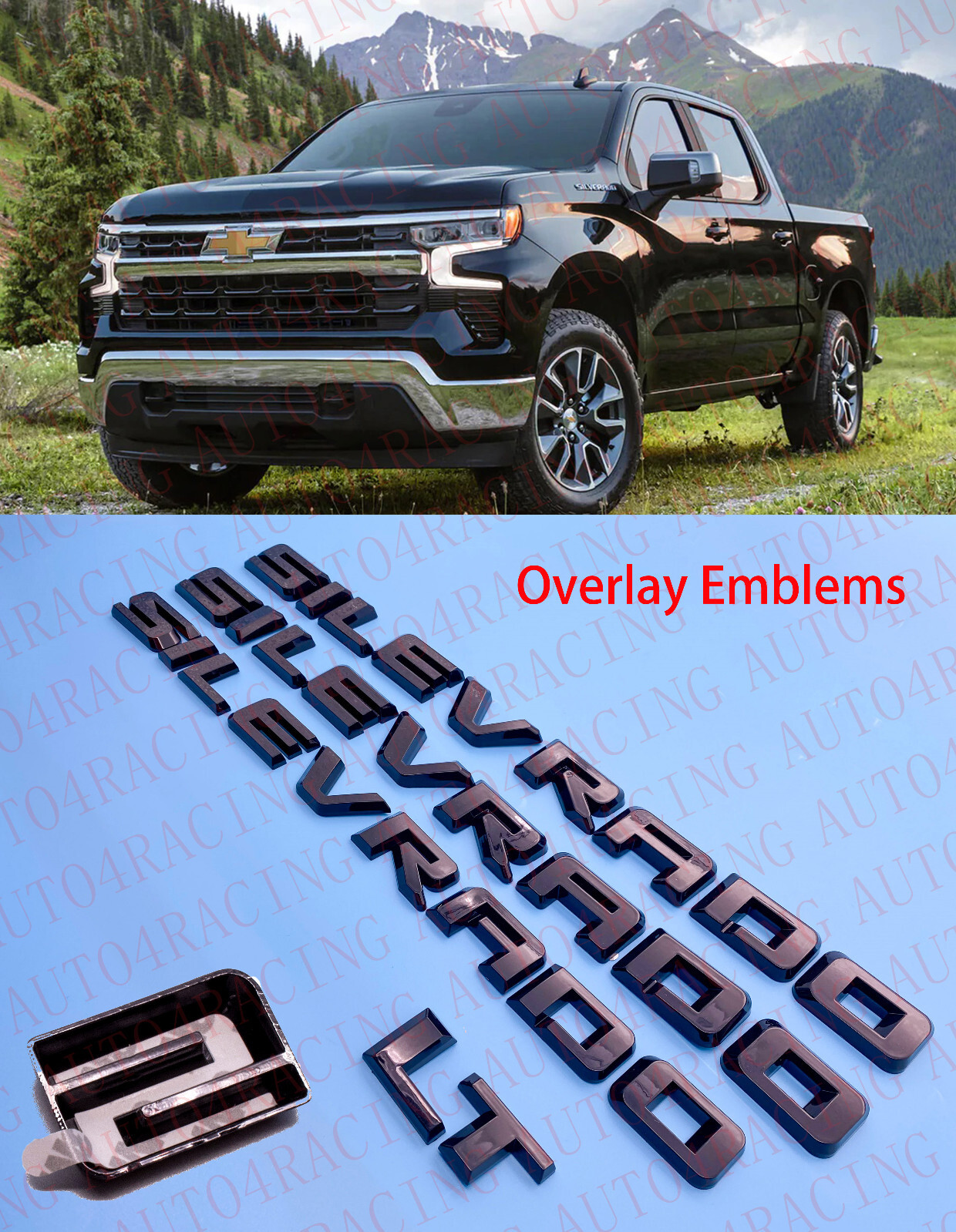 Overlay Gloss Black Emblem Fit 2019-2023 Silverado LT Tailgate Fender