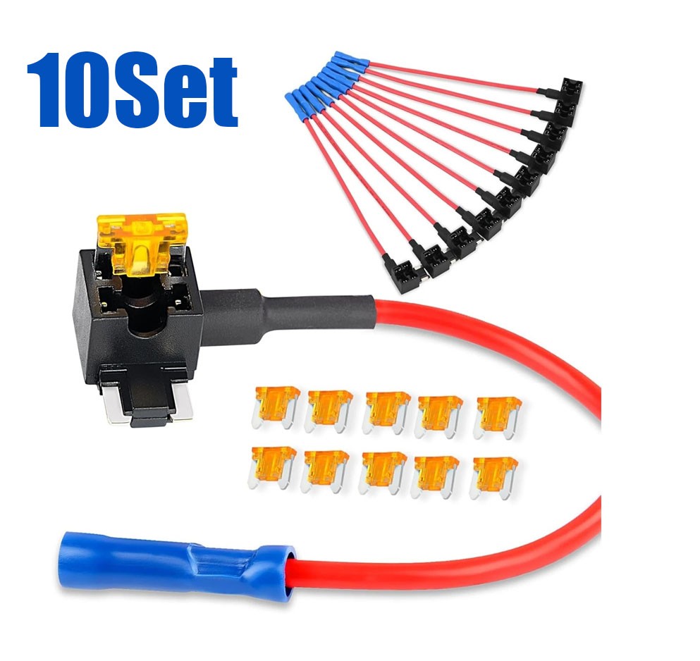 10Pc 12V Car Add-A-Circuit Fuse Tap Adapter Kit w/5A low-profile Mini Blade Fuse