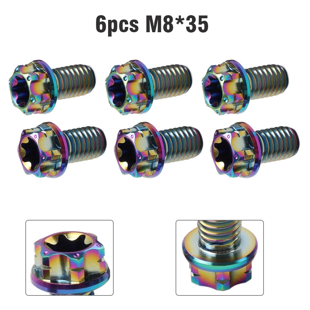 6pcs Bolts Torx Head Flange Screws M8x35mm Rainbow For Motorcycle Bike