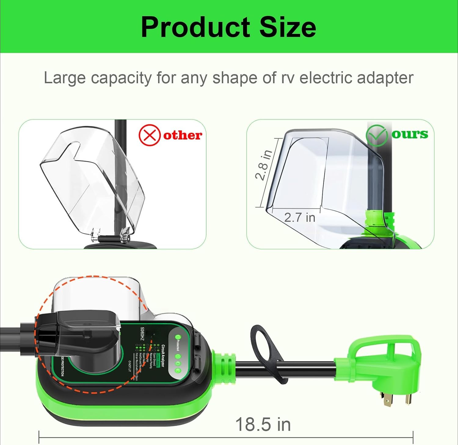 Surge Protector 30 Amp to 50 Amp RV Adapter Plug with Waterproof Cover