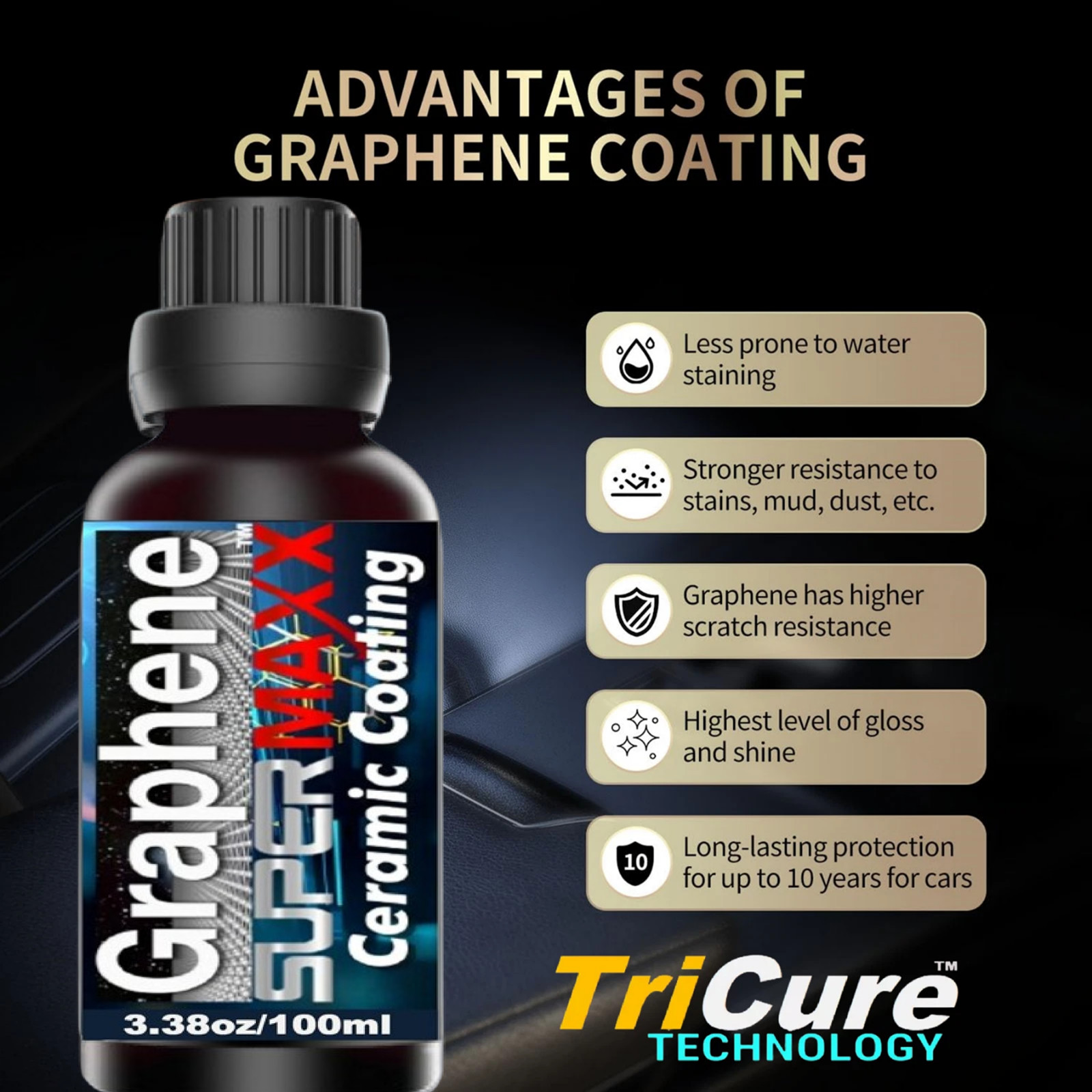 GRAPHENE 10 YEAR CERAMIC COATING WORLD’S STRONGEST PROTECTION” 3.38OZ/100ML