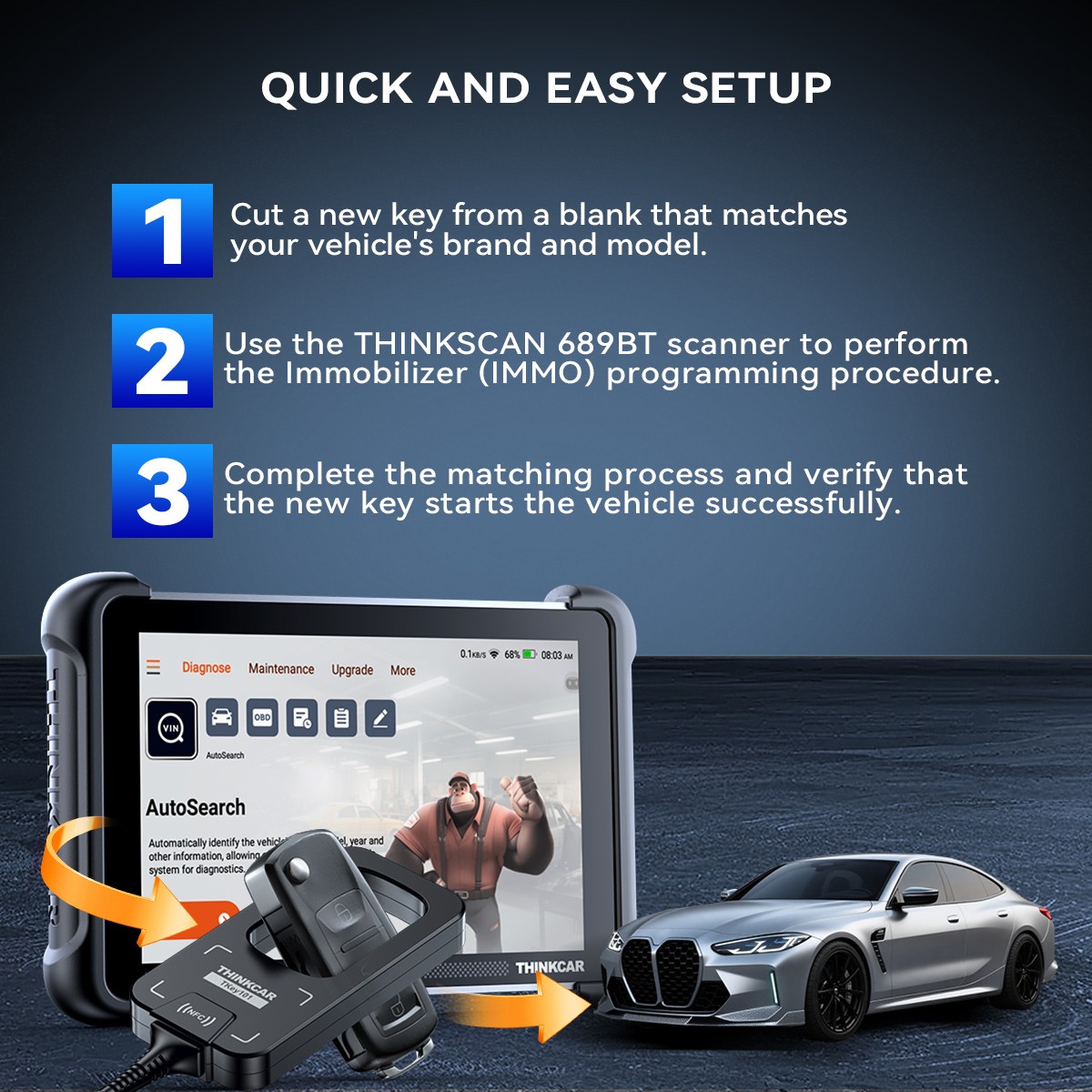 THINKCAR TKEY101 Car Key Programmer &6+Remote Key AUTO Universal For 689BT/892BT