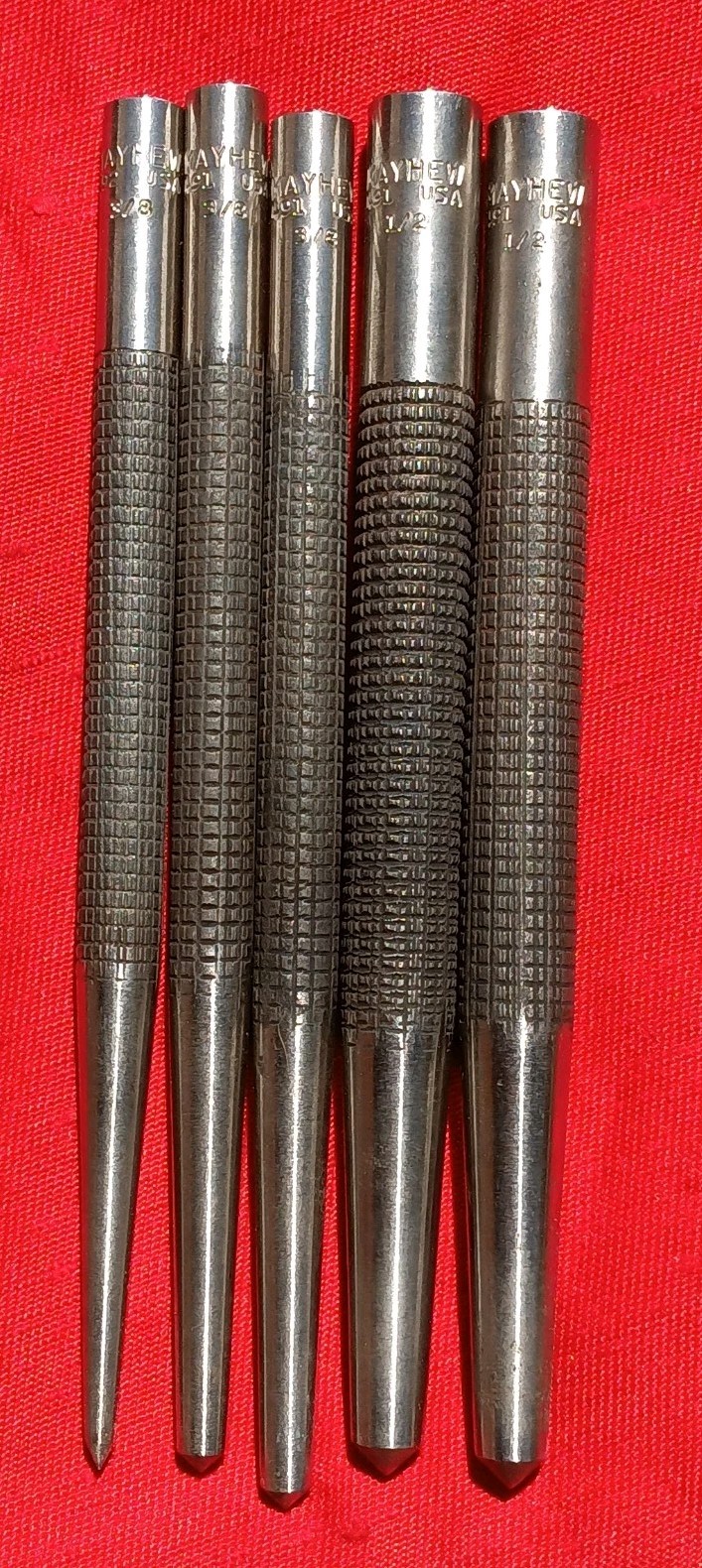 Mayhew Tools 22-Piece Mixed Punch Set SAE 1/8″ to 1/2″ # 490, 491, 493. Clean