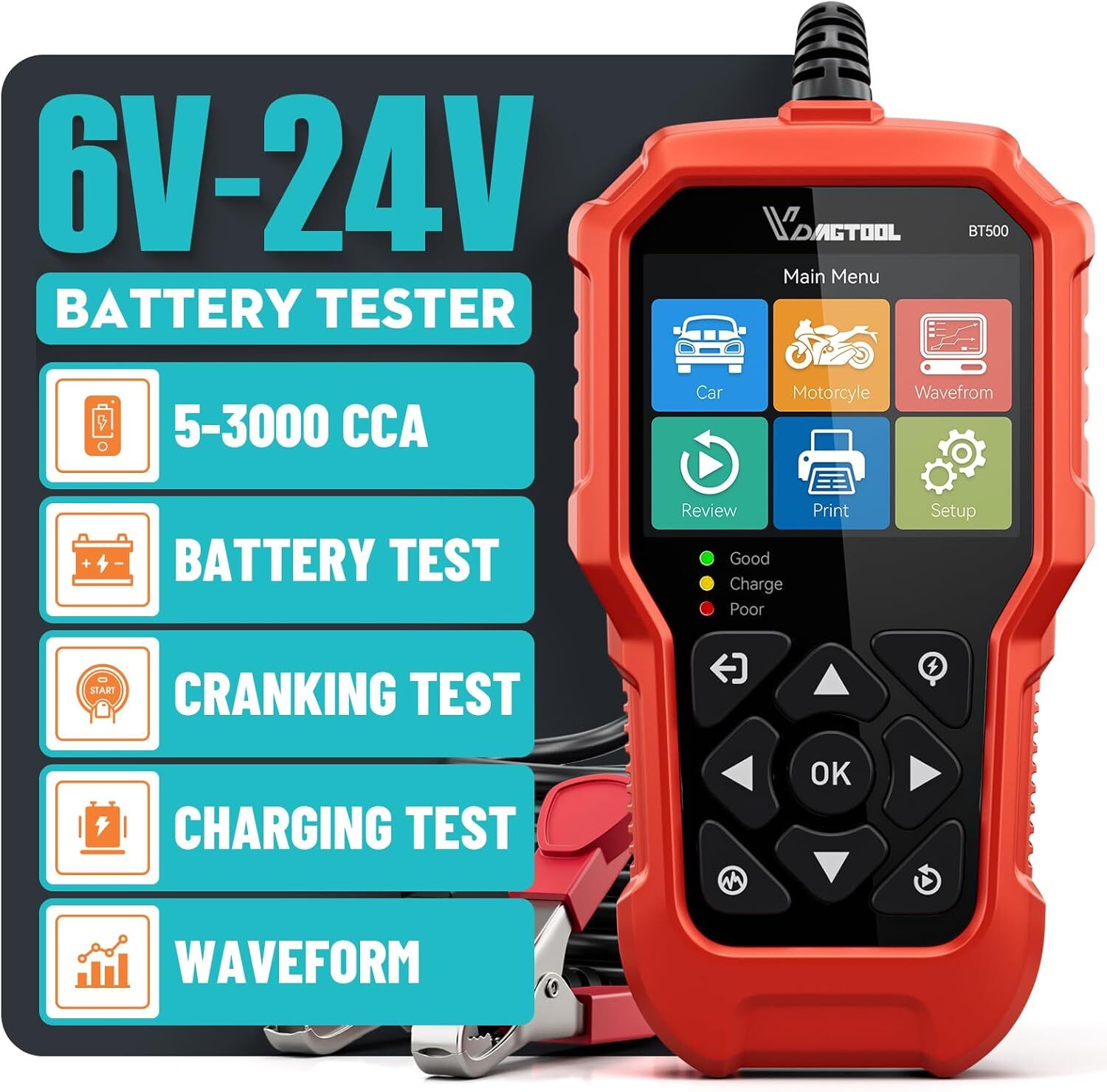 12V 24V Car Battery Tester Truck Battery Test Charging Cranking Analyzer 3000CCA