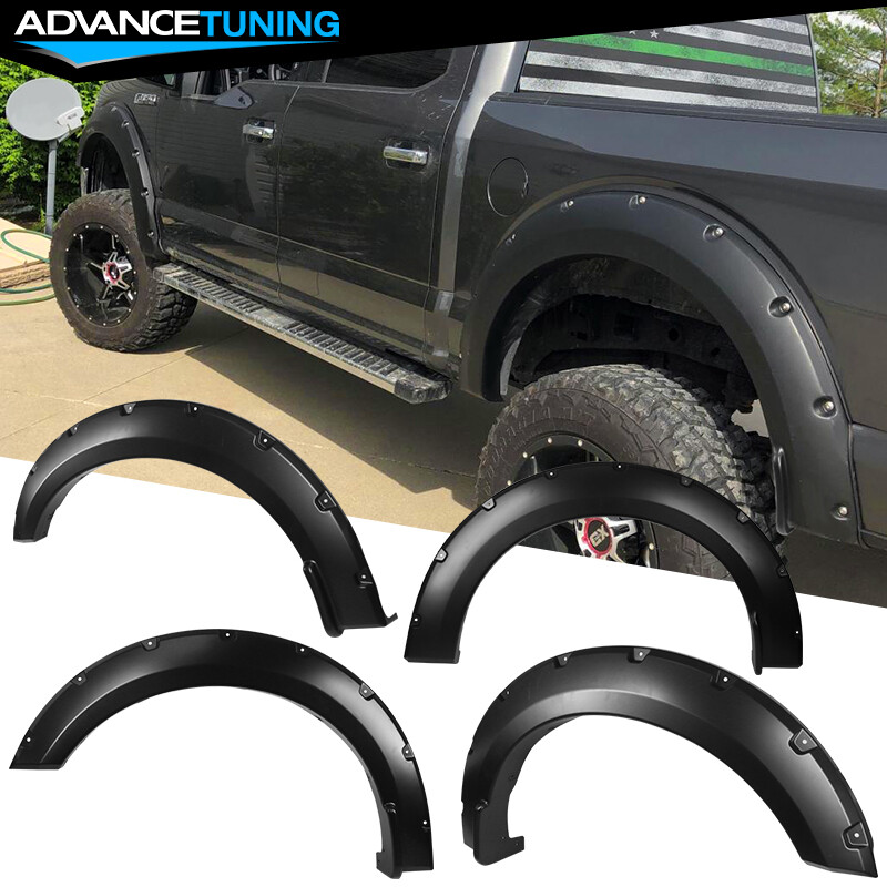 Fits 18-19 Ford F150 Pocket Style Smooth Black PP Fender Flares Wheel Cover 4PC