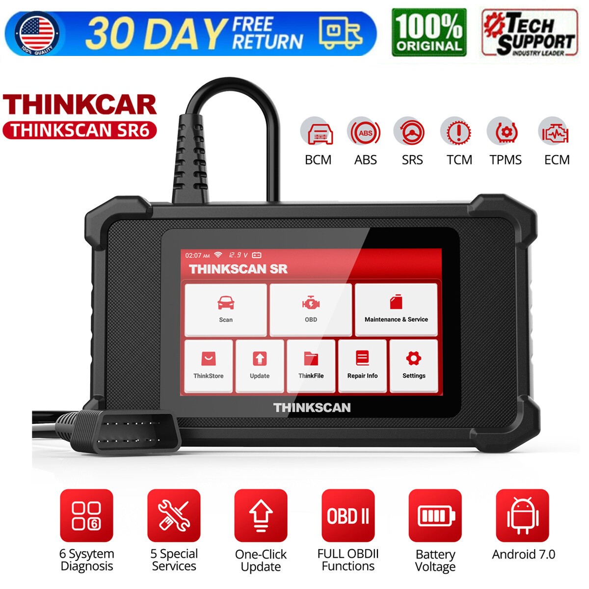 2026 Thinkcar SR6 OBD2 Scanner Car Diagnostic Tool Engine ABS SRS EBP SAS