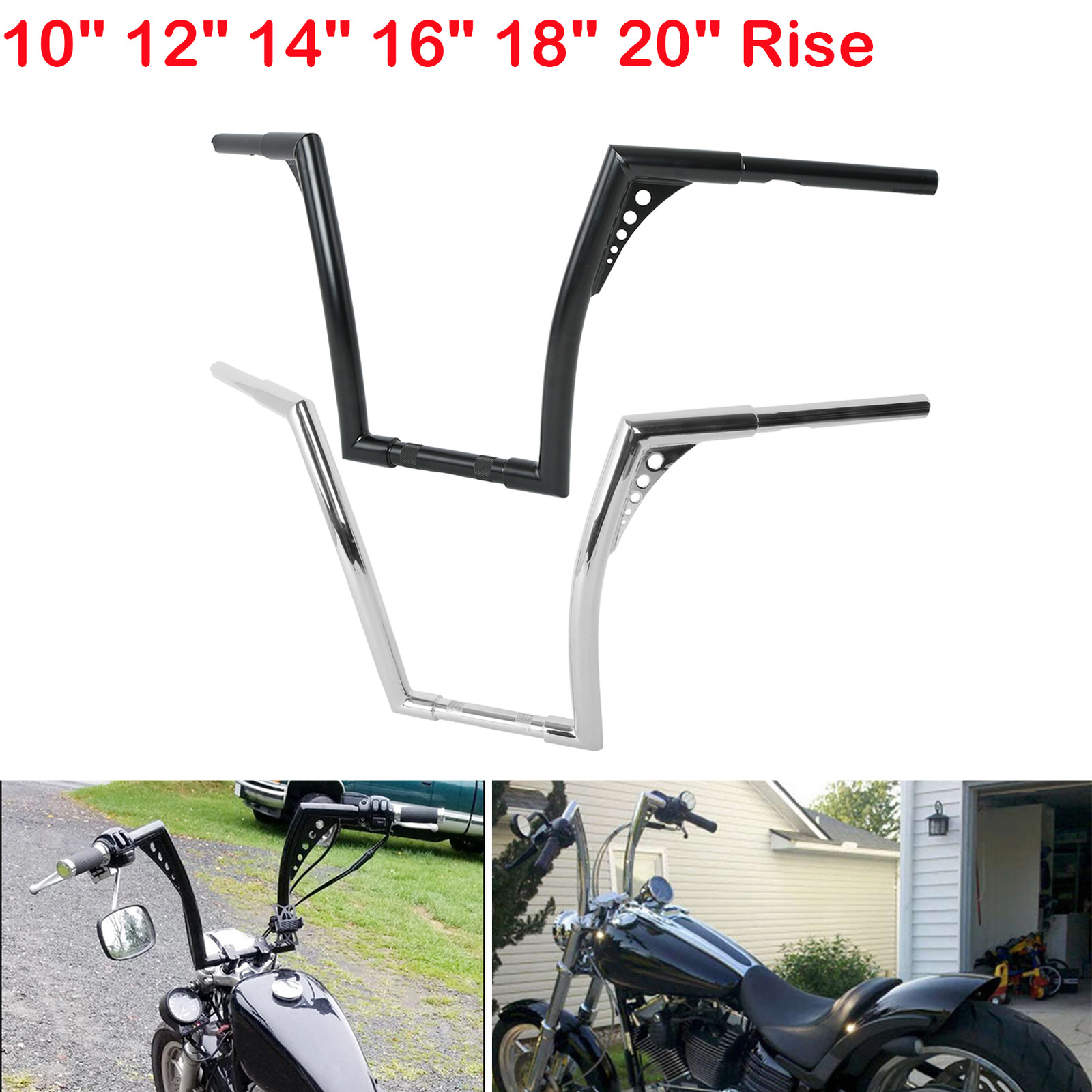 10/12/14/16/18/20″ Rise Ape Hangers Handlebars Fit For Harley Softail Sportster