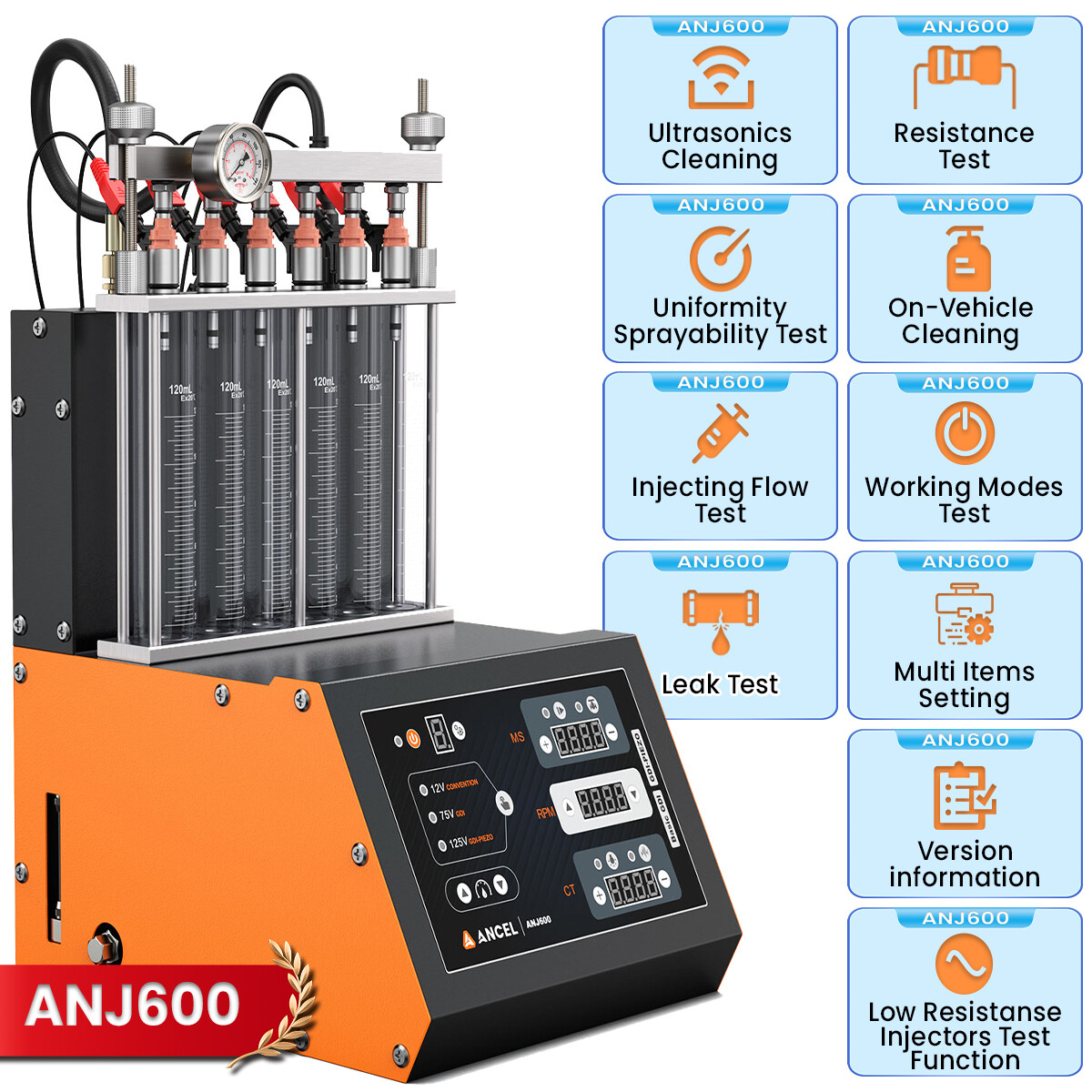 ANCEL ANJ600 Ultrasonic Fuel Injector Cleaner Tester Resistance Test GDI EFI MPI