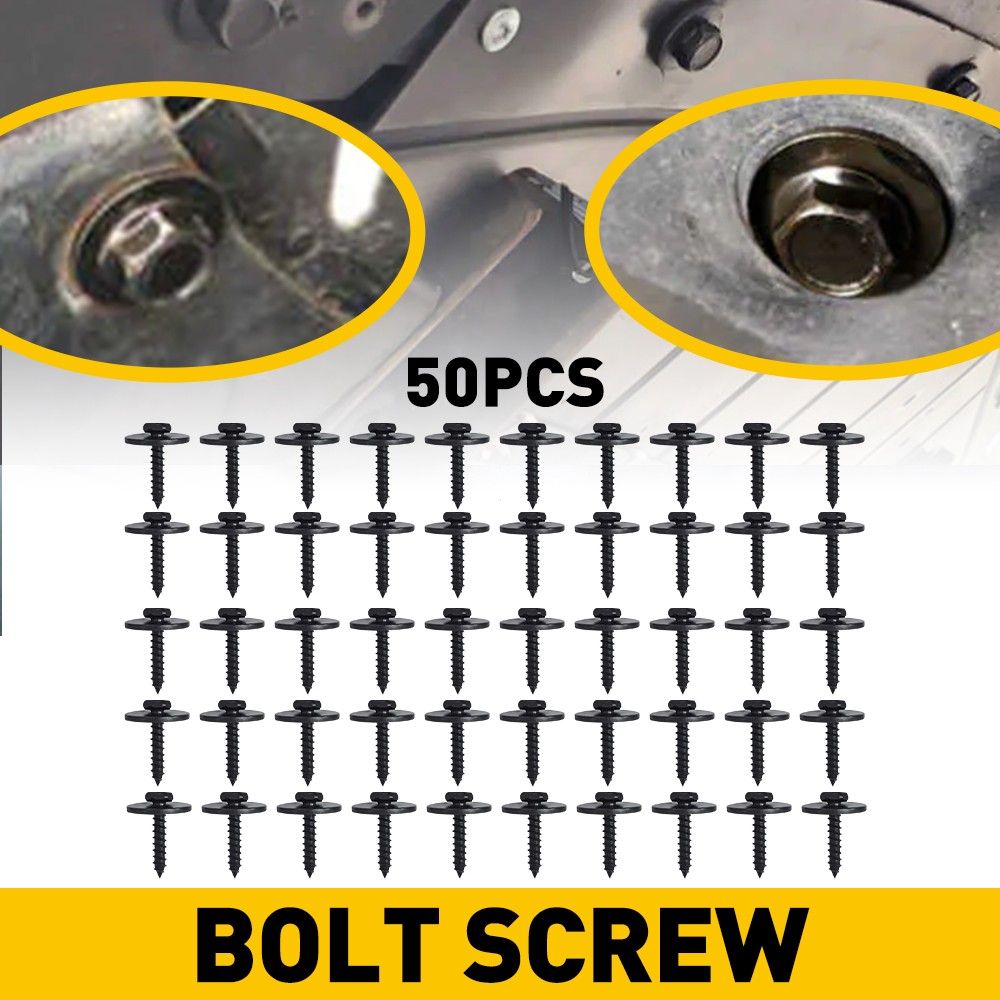50Pcs Metal Car Body Retainer Bumper DRL Clips Fender Screw Black Bolt 7.8mm Hex
