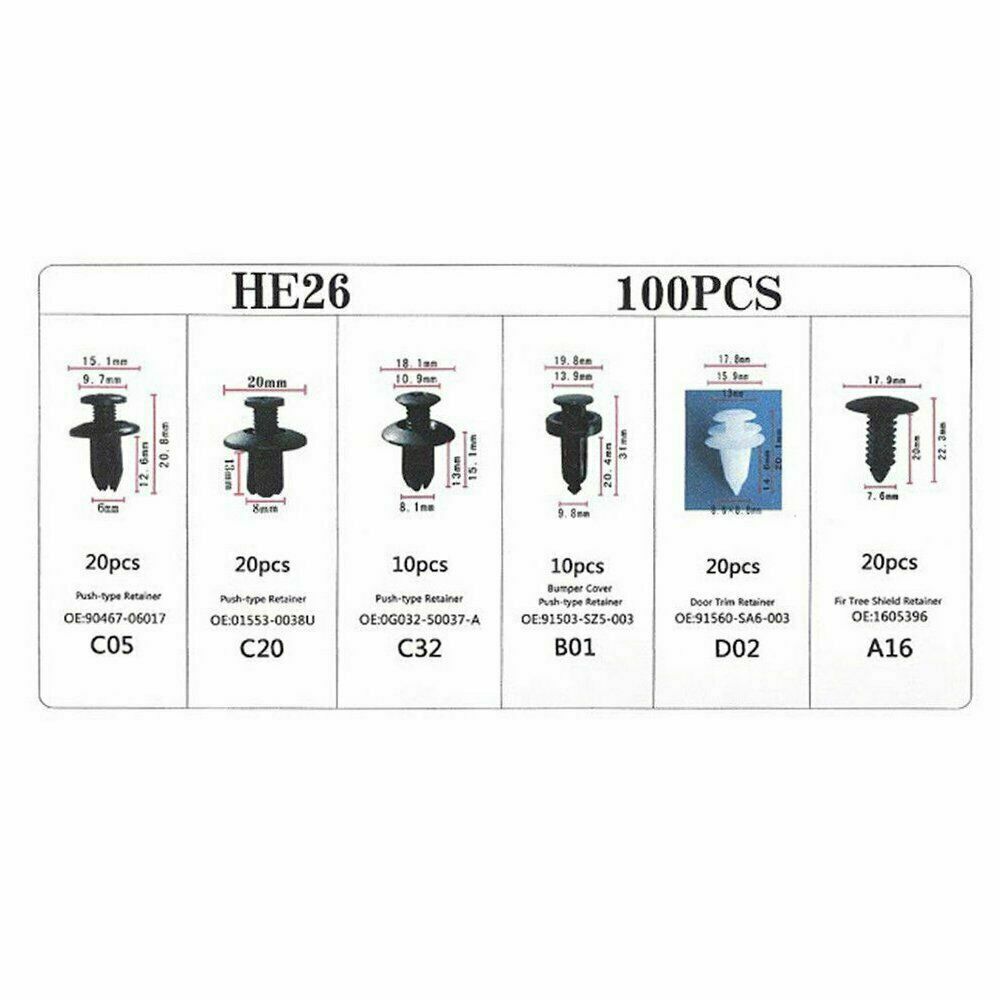 US 100X Trunk Screw Rivets Kit Car Bumper Fender Auto Plastic Fastener Clips Set