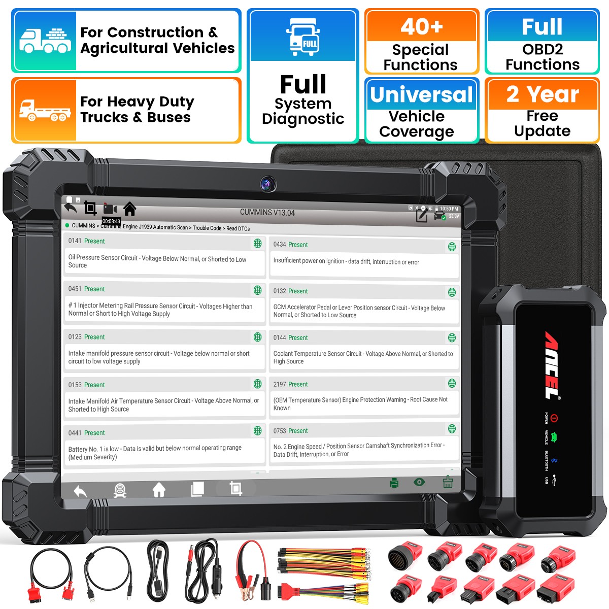 ANCEL X7 HD for CAT Detroit Cummins Diesel Heavy Duty Truck Diagnostic Scanner