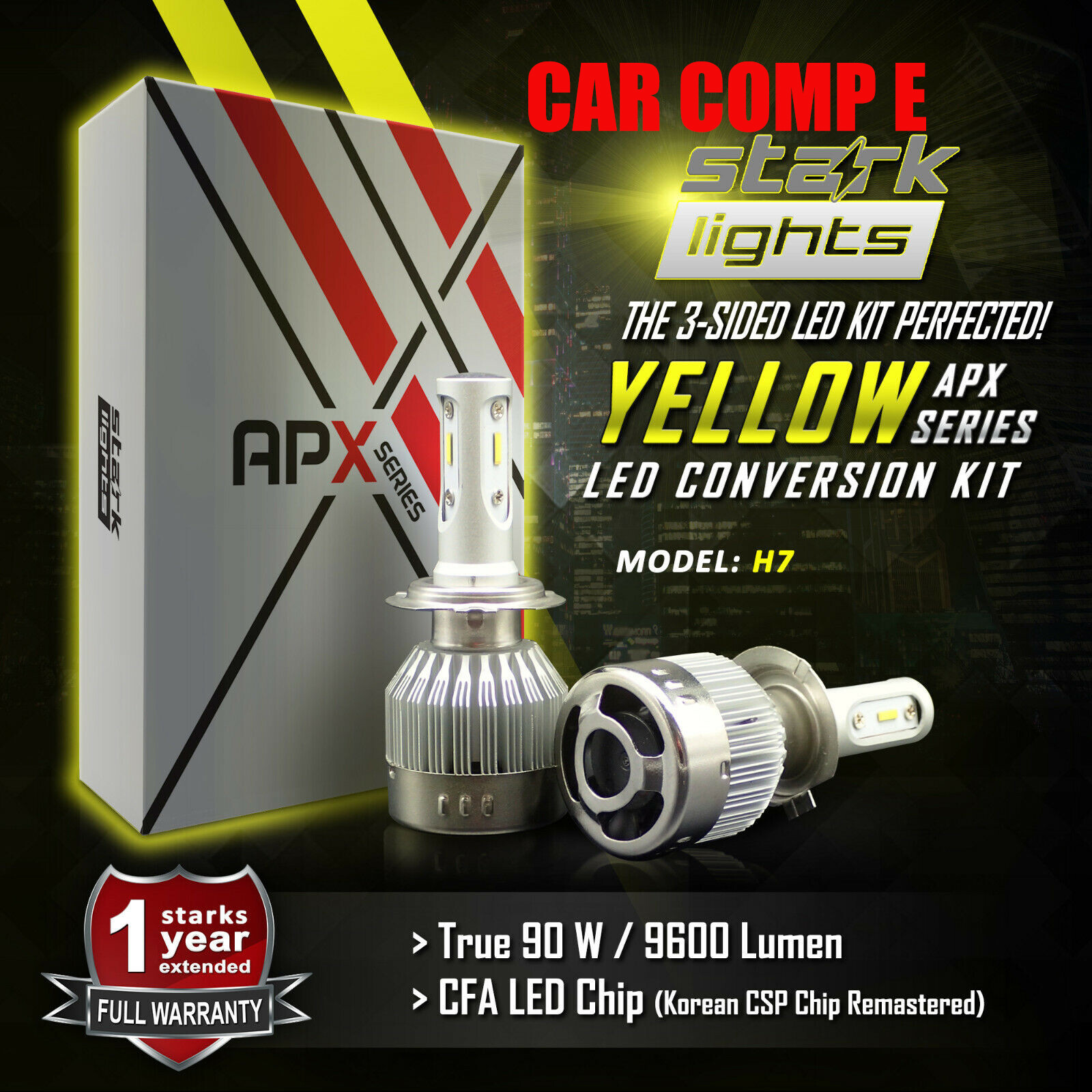 Stark 90W 9600LM LED 3000K Yellow Chip Headlight Bulbs Conversion Kit – H7 (A)