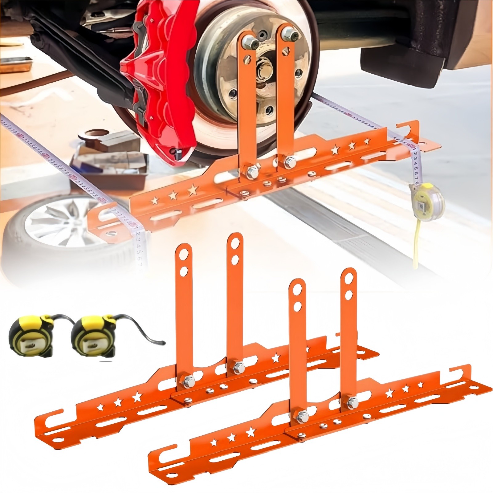 2 Pcs Upgraded Wheel Toe Alignment Tool Plate Kit W/2Pcs Measuring Tapes Orange