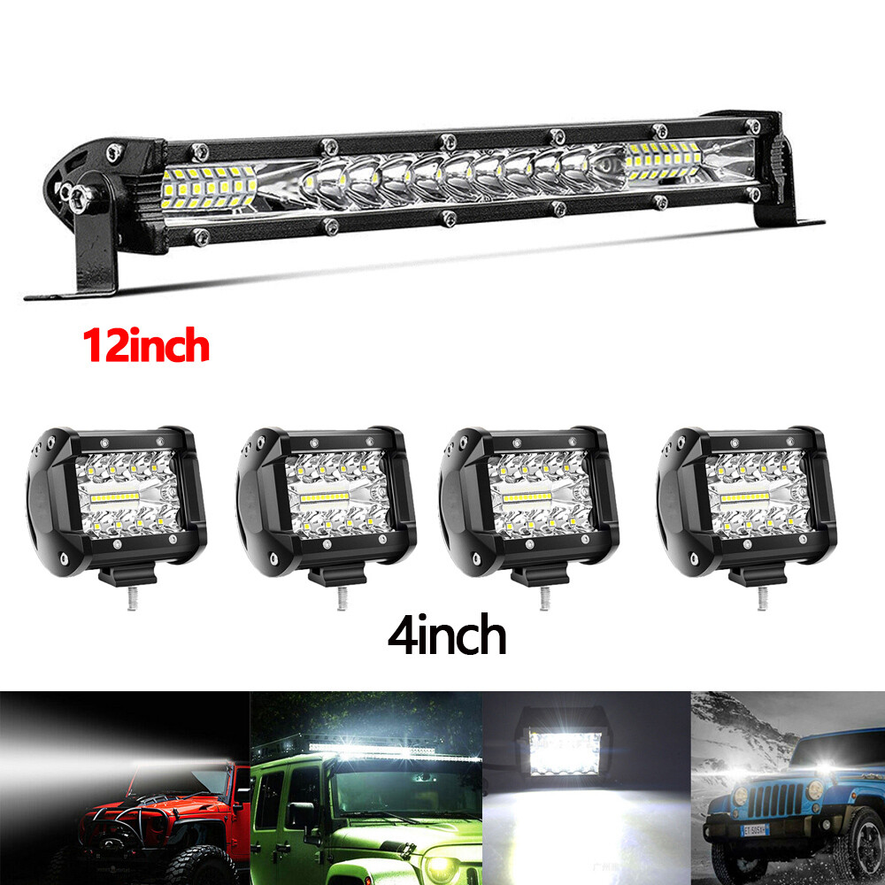 2x 12″inch 450W LED Light Bar Combo+4x 4″in Pods Kit For Jeep For Truck SUV ATV