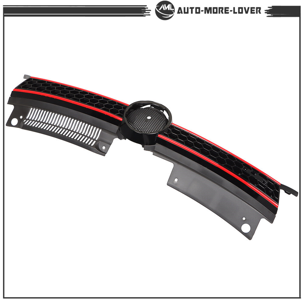 Front Upper Grille Black/Red Trim For 2010-2014 Vw Mk6 Golf/gti/jetta Sportwagen