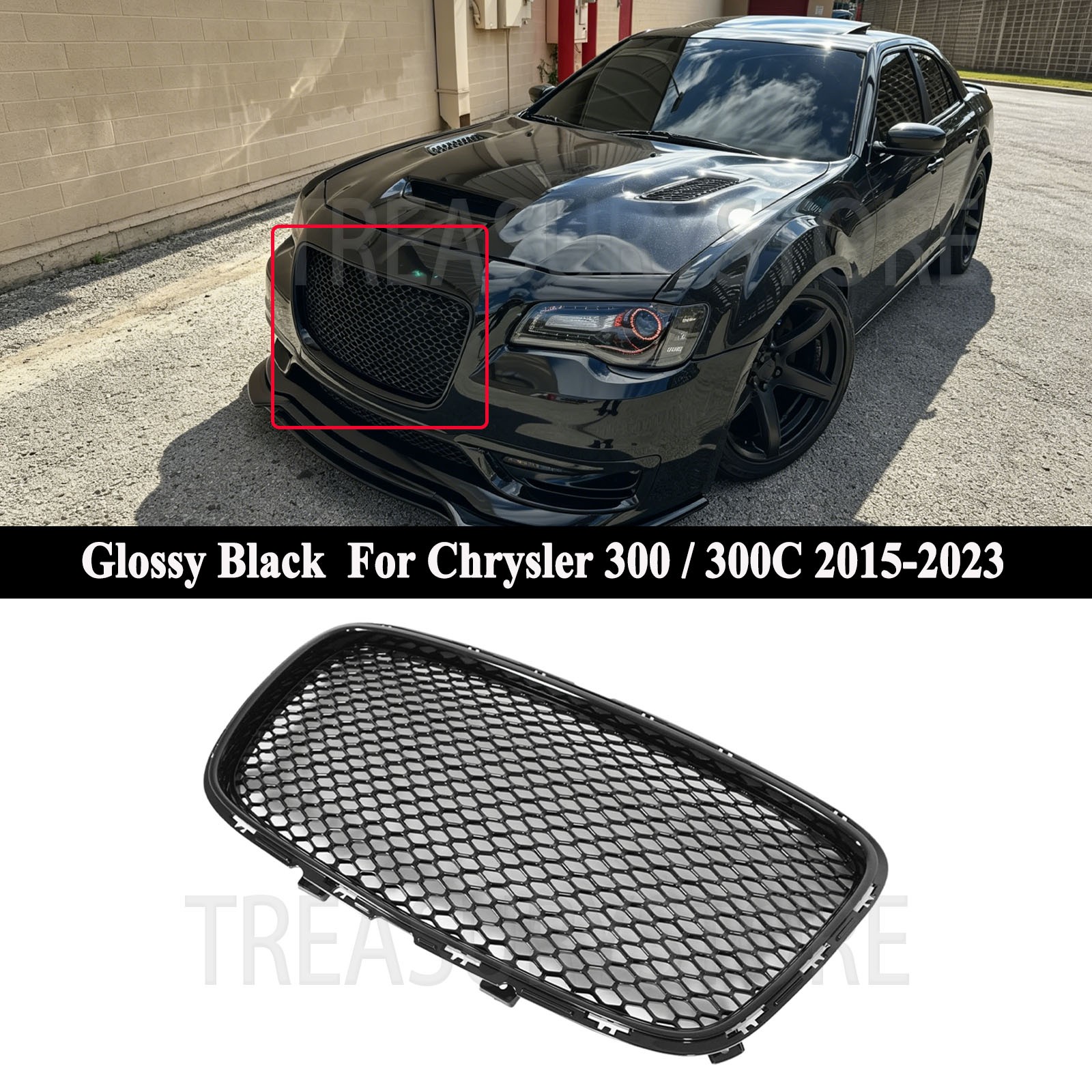 For Chrysler 300 300C 2015-2023 SRT Style Gloss Black Front Bumper Upper Grille