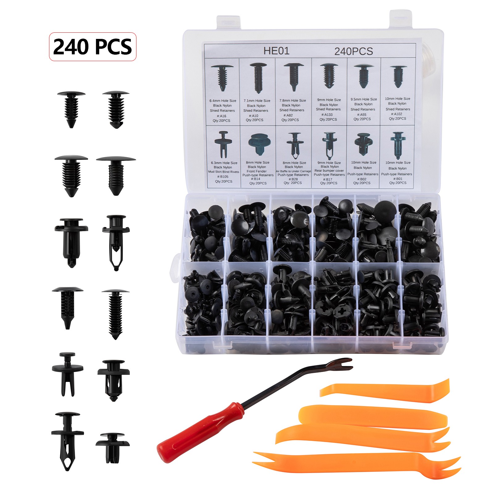 240PCS Bumper Retainer Clips Car Plastic Rivets Fasteners Push Retainer Kit