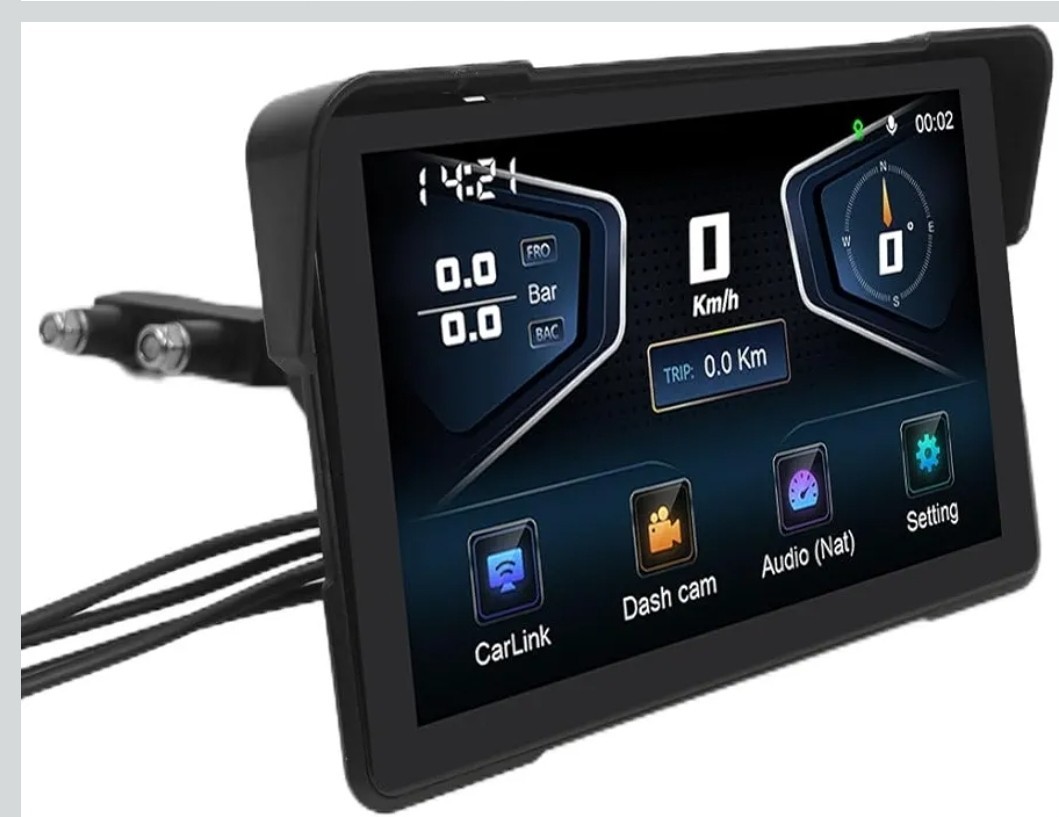 4K Dash Cam, Bluetooth Motorcycle Carplay & Android Auto 7″ IP67 Display Monitor