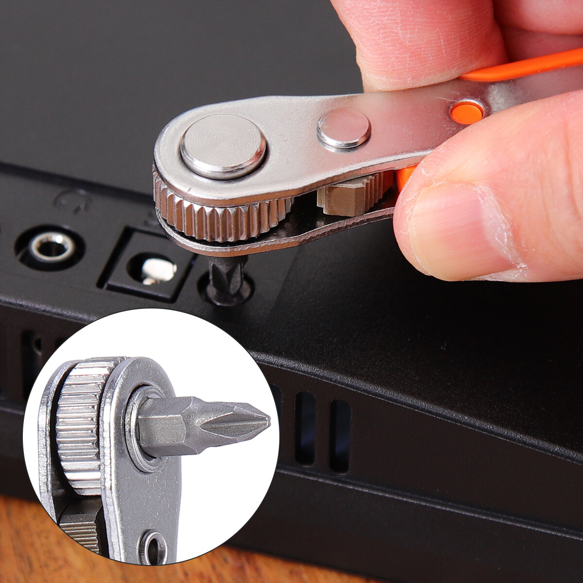 Ratcheting Right Angle Screwdriver Hex Drive 90 Degree Offset + 10pcs Bits Set