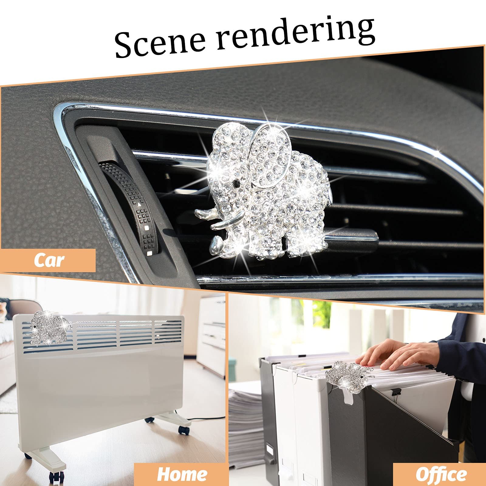 Frienda Bling Car Accessories Rhinestone Elephant 1 Count (Pack of 1), Silver