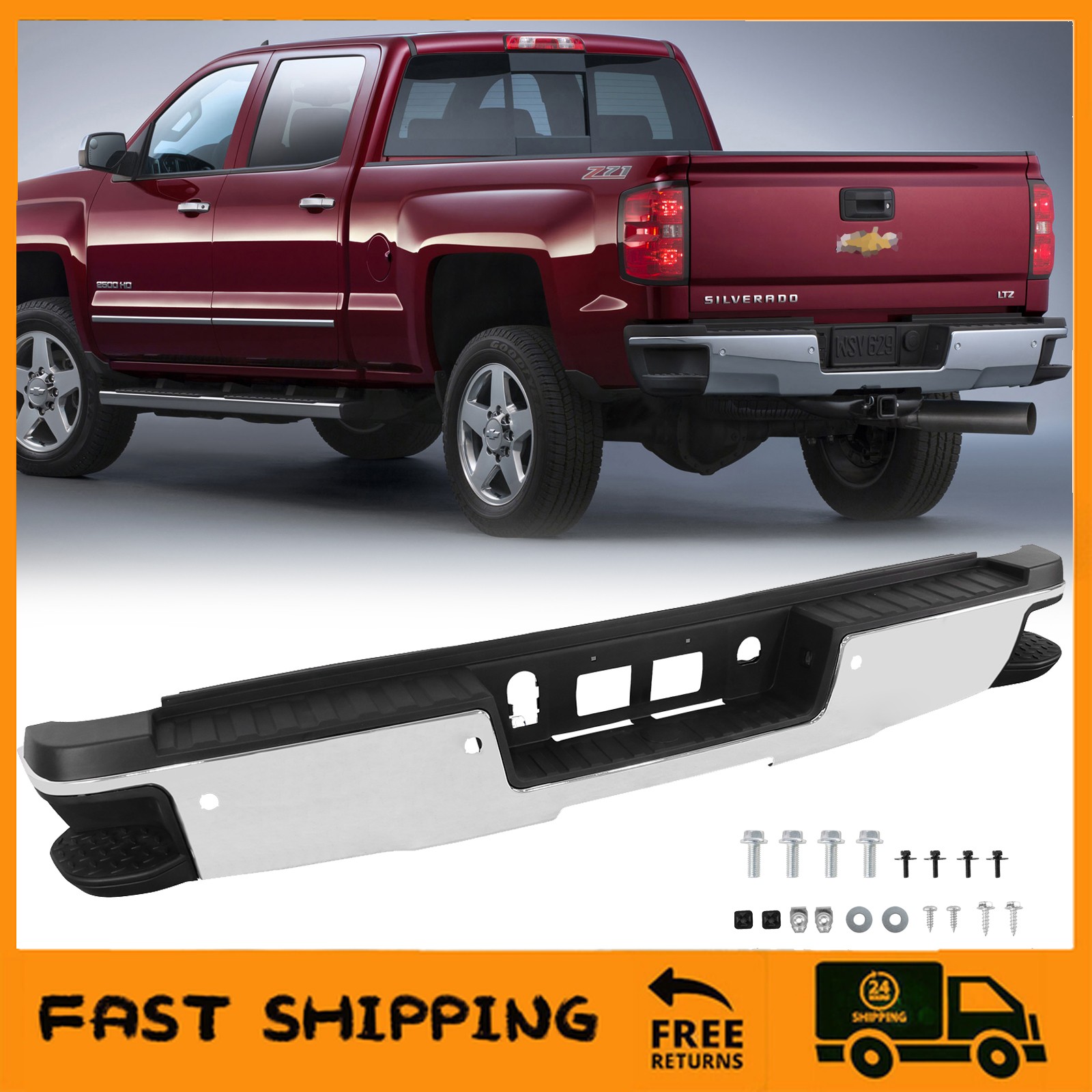 NEW Chrome Rear Bumper AssemblyW/ For 2015-2019 Silverado Sierra 2500 3500 HD