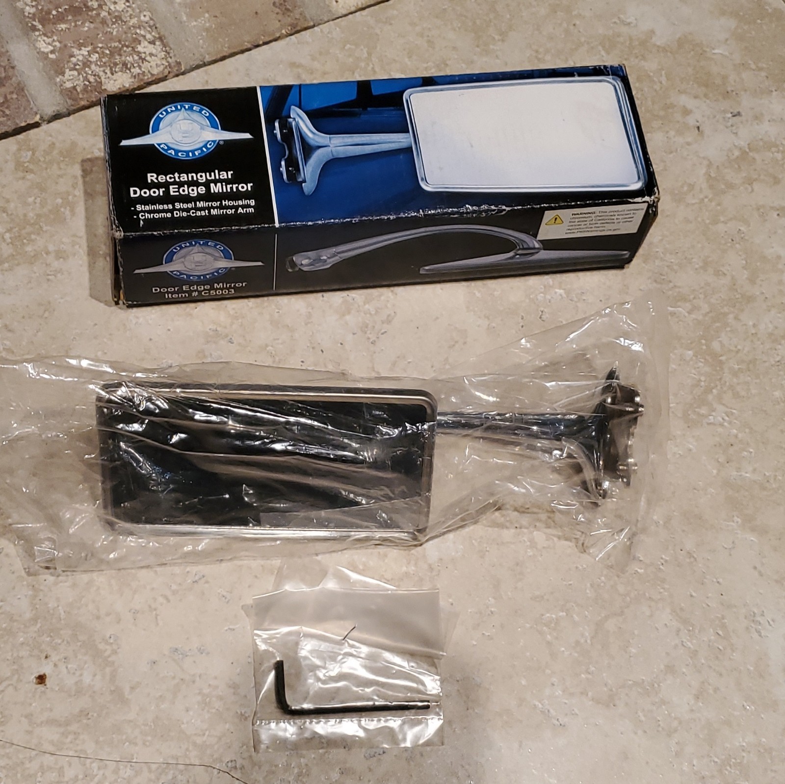 Stainless Steel Rectangular Door Edge Mirror With 6” Chrome-Plated Arm New